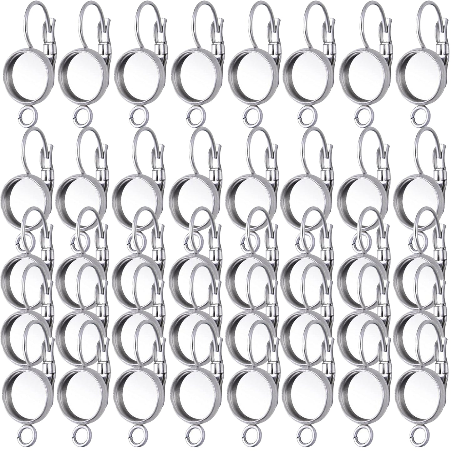 40pcs Leverback French Earring Hooks Stainless Steel Earring Blank Round Bezel Trays Earring Hoops with Loop for Women Men DIY Jewelry Making Supplies, 5 Sizes