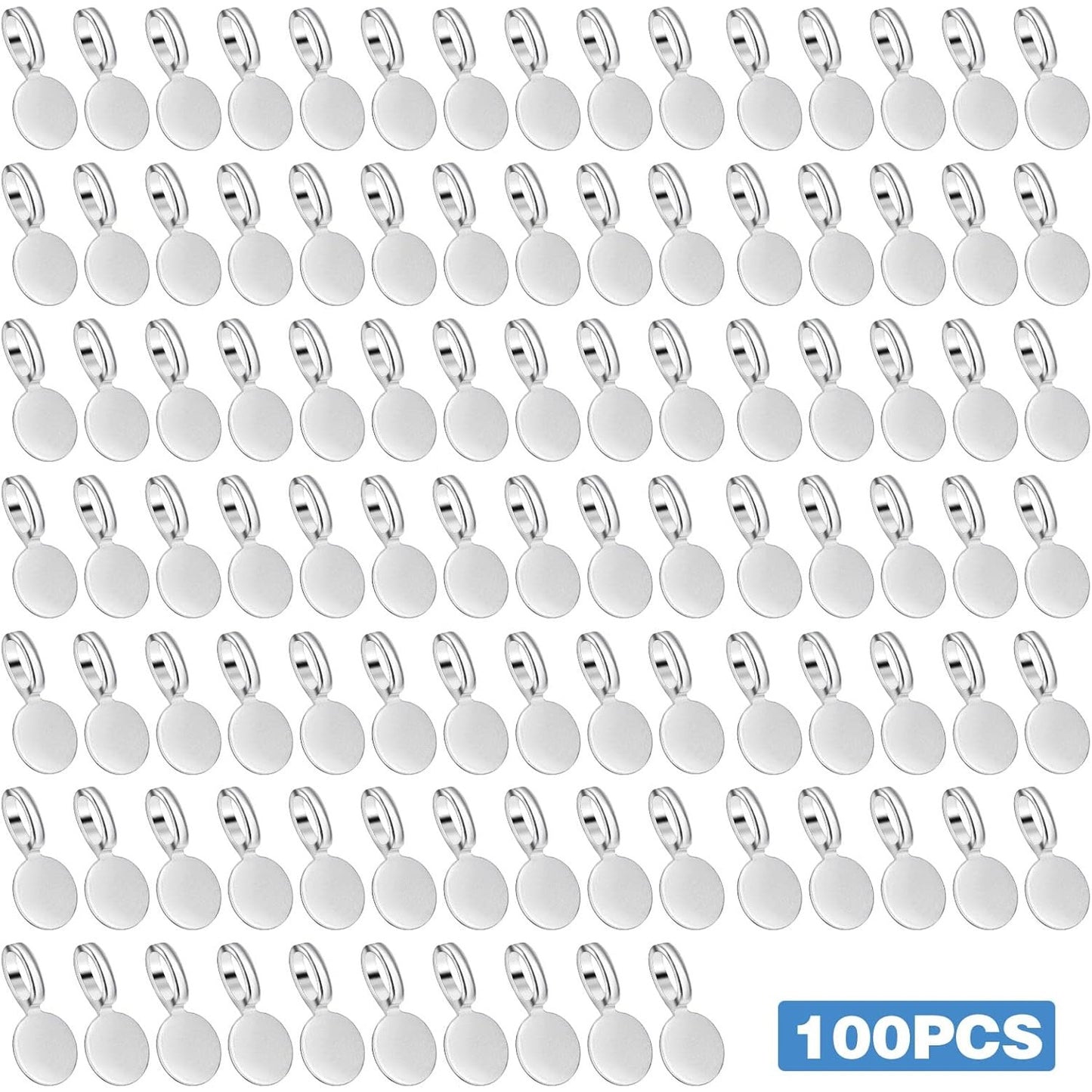 100pcs Silver Glue-on Flat Pad Bails Pendants Charms Connector Hanger for DIY Necklace Earrings Jewelry Making Accessories, 18 mm x 9 mm