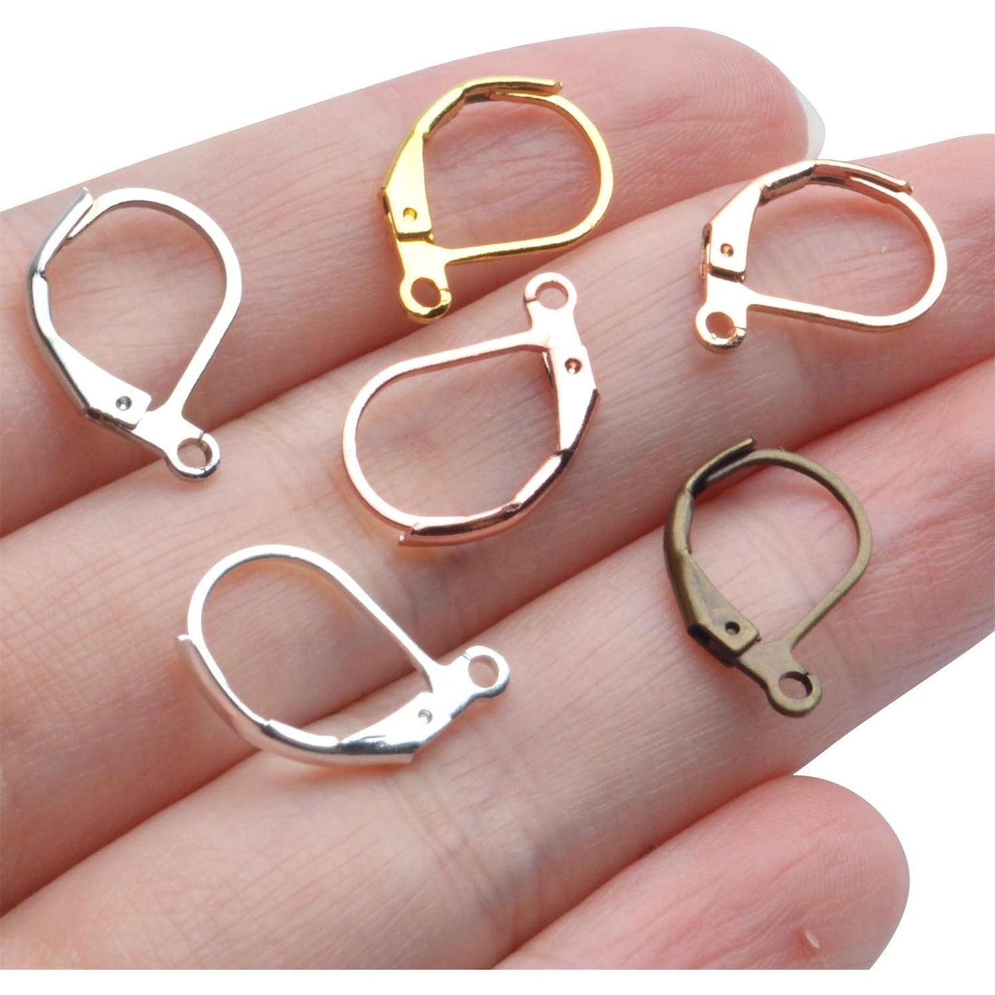 Earrings Hooks Leverback, 60pcs Leverback Earring Hooks Earwires Open Loop French Style for Earring Jewelry Making, Antique Bronze, White Gold, Silver, Gold, KC Gold, Rosegold