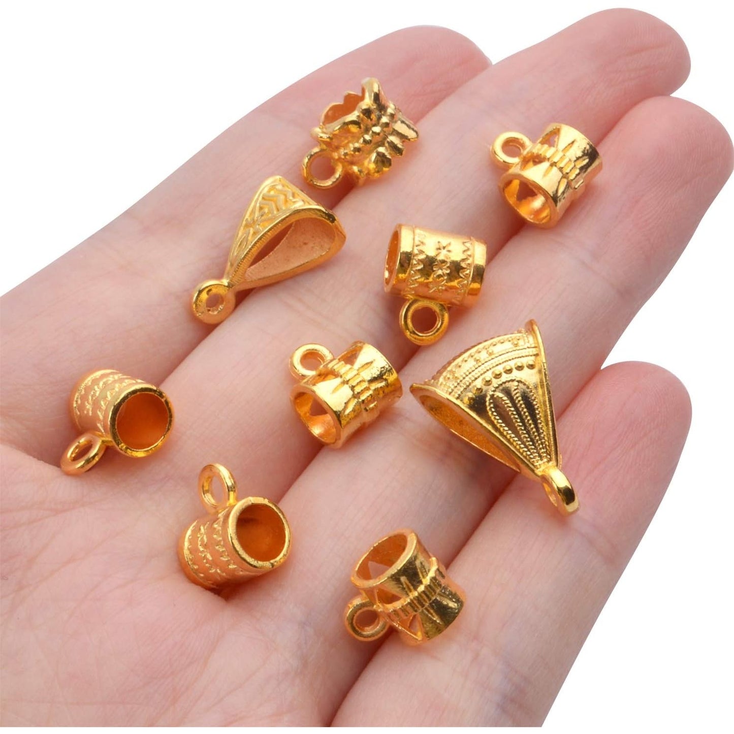 100g (About 120-170pcs) Mixed Gold Bail Beads,Spacer Bead,Bail Tube Beads,Bracelet Charms,Necklace Pendants for Jewelry and Craft Making