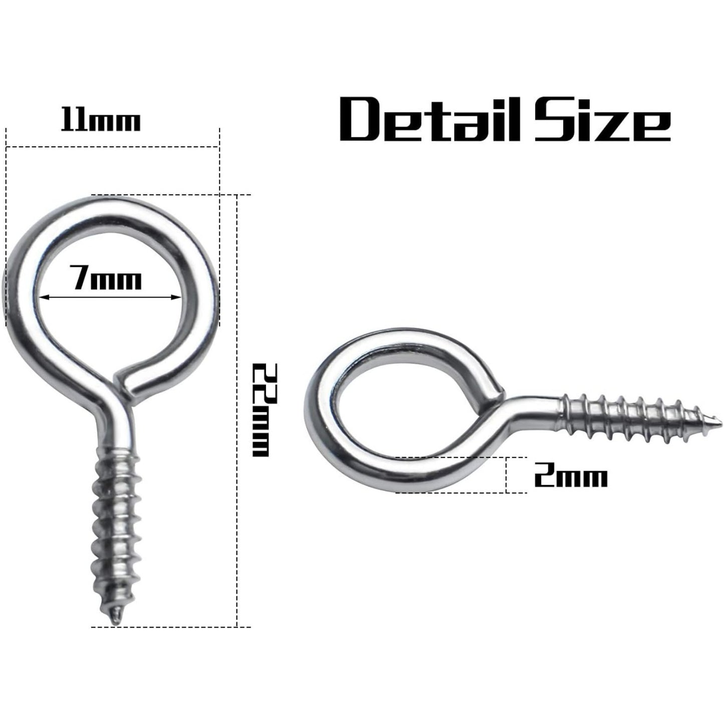 Eye Pin Screws, 100pcs Silver Small Screws Eyes Metal Eye Hooks Screws Eyes Lag Thread Eyebolt Small Eye Pin Screws for DIY Crafts Jewelry Findings Arts Projects, 22x11mm