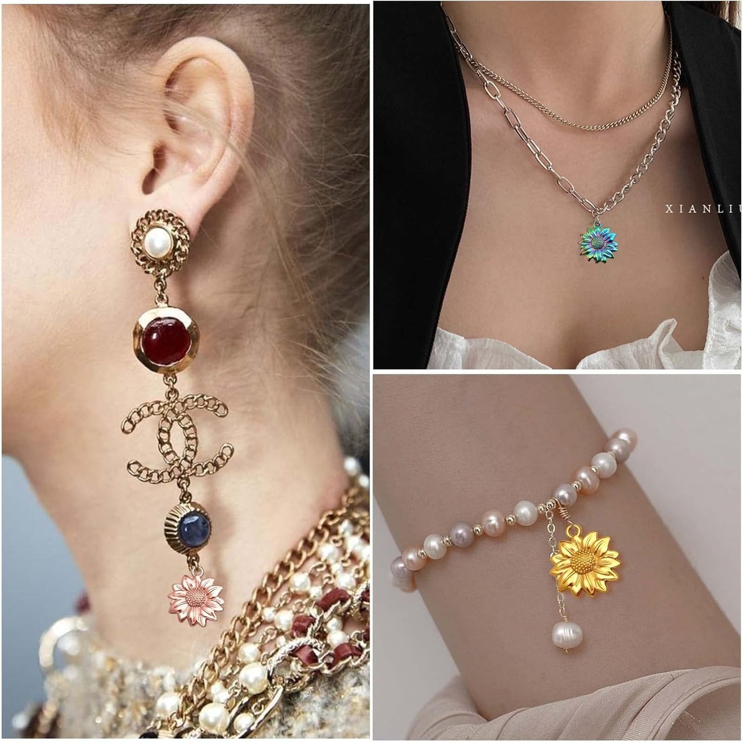 70pcs Sunflower Pendant Charms Tibetan Alloy Sun Flower Bead Dangle Charms Craft Supplies for DIY Earrings Necklace Bracelet Jewelry Making Findings, 7 Colors