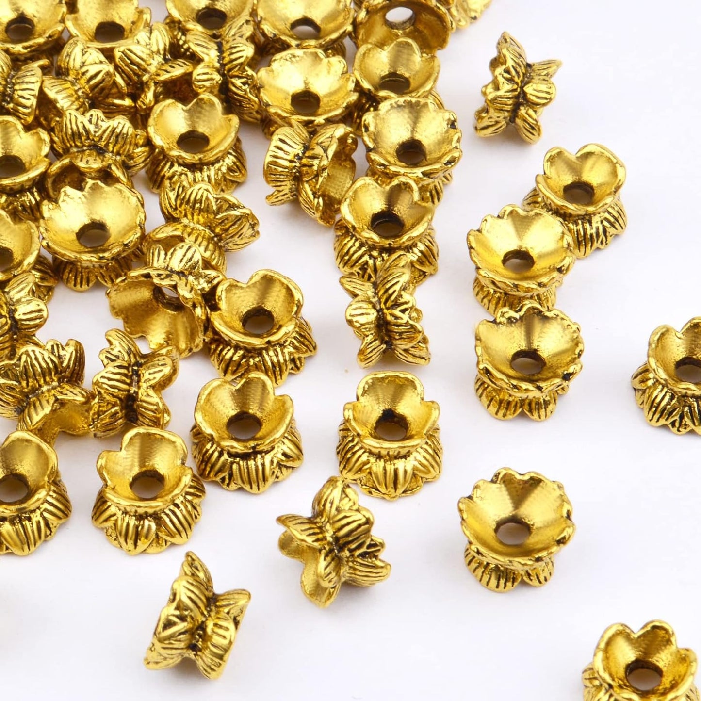 Lotus Form 60PCS Double End Flower Bead Spacer Caps, Antique Alloy Jewelry Caps for Bracelet, Necklace, Earring Crafts Making