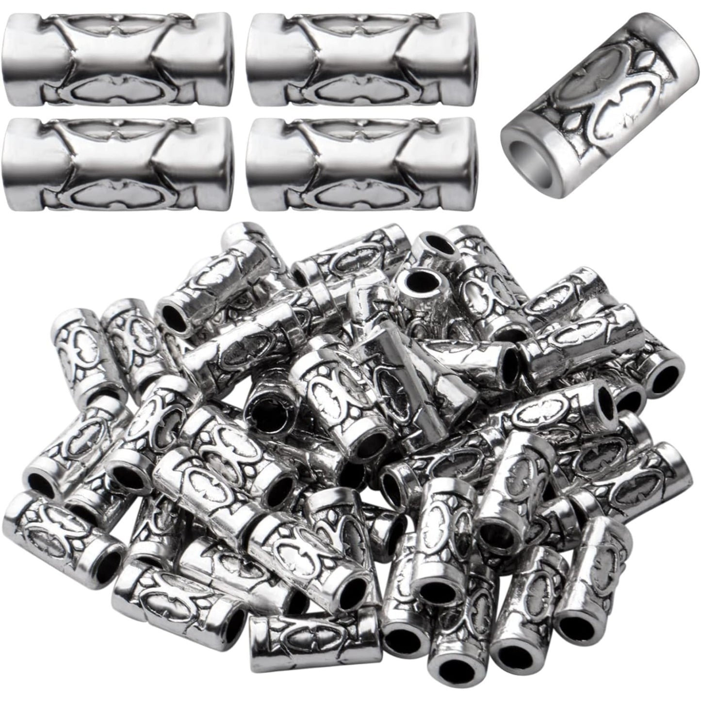60pcs Antique Silver Column Spacer Beads Alloy Tibetan Beads Spacers Tube Bead Spacer Loose Beads for Jewelry Bracelet DIY Jewelry Crafts Making
