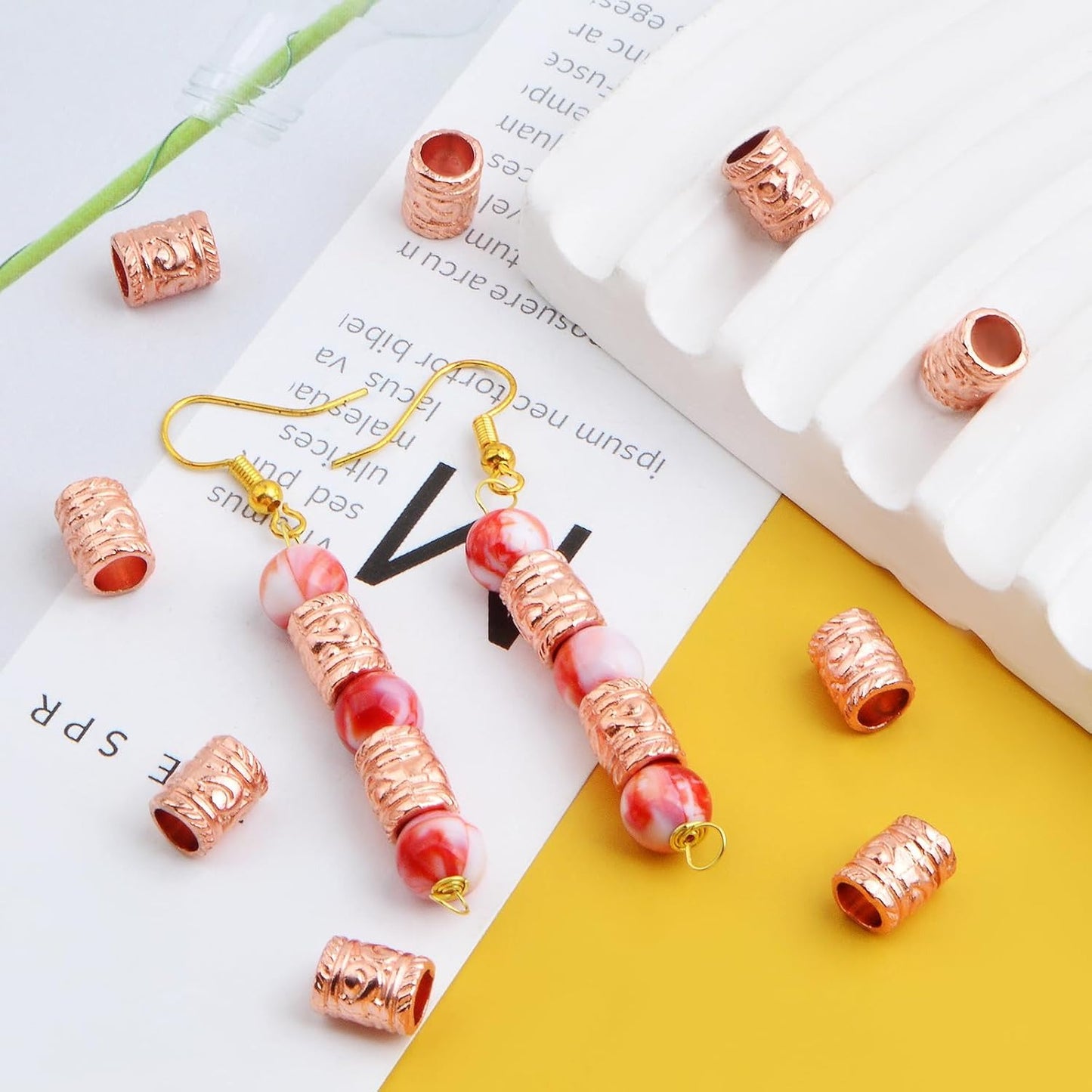 100pcs Alloy Column Spacer Beads European Large Hole(5 mm) Tube Barrel Loose Beads Bulk Metal Spacers Craft Supplies for DIY Bracelet Necklace Earrings Jewelry Making, Rose Golden