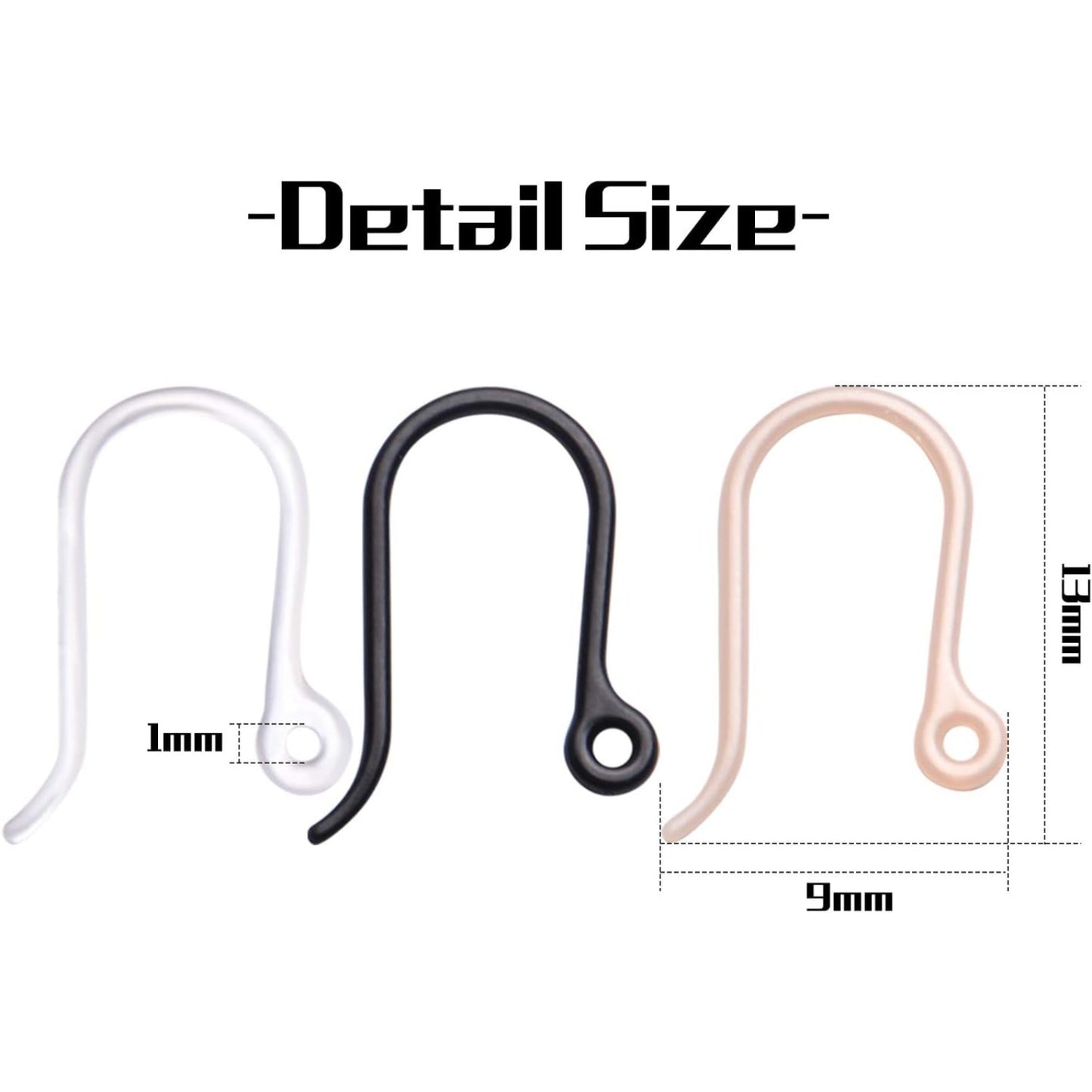 Plastic Earring Hooks, 50pcs Non-Allergenic Plastic Earring Hooks Safety Ear Wire Hooks Earring Findings for DIY Jewelry Making, 13x9mm, Golden, Silver, Black, Pink, Clear(Small)