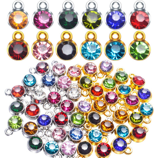 Crystal Pendant Charms,48pcs Golden Silver Crystal Birthstone Charms Rhinestone Pendants Crystal Beads Charms with Rings for Jewelry Necklace Bracelet Earring Arts Making Accessories,12 Colors
