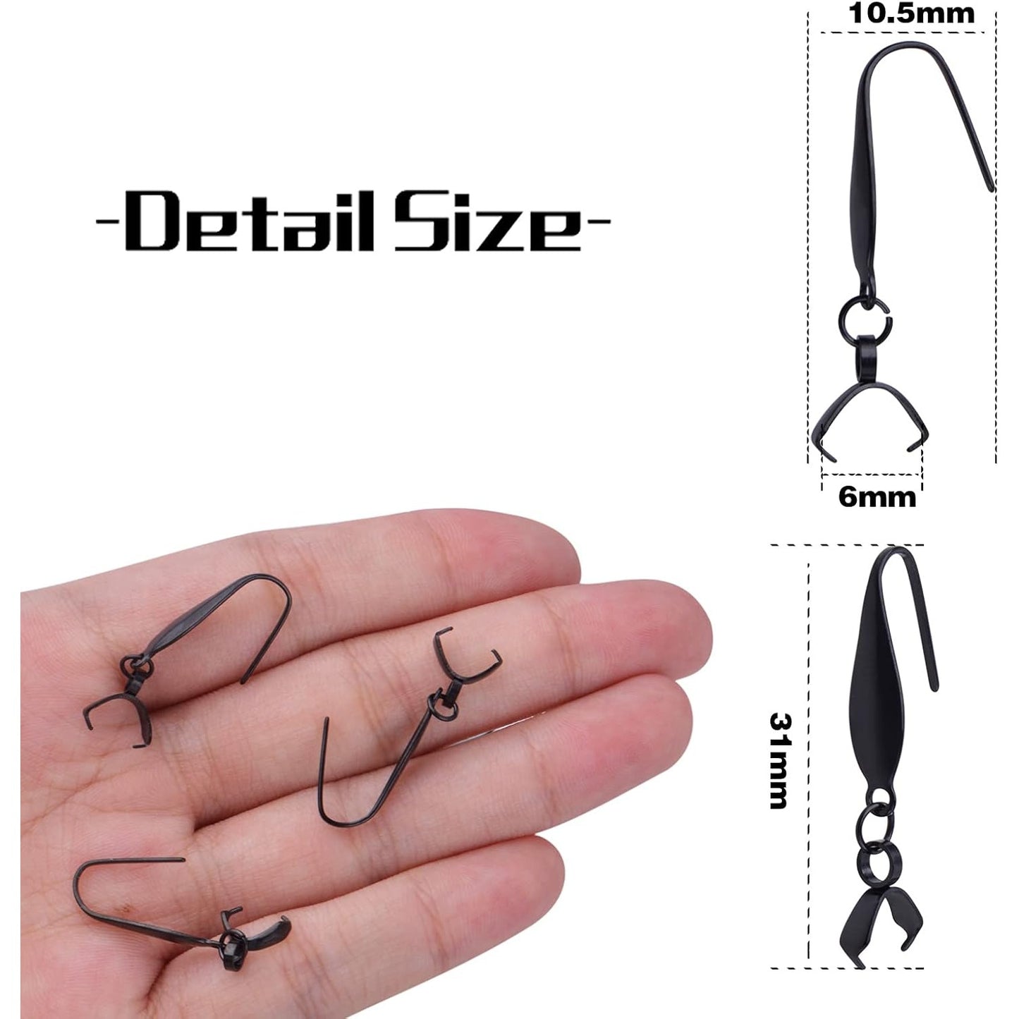30pcs Stainless Steel Pendant Clasp Earring Hooks Hypoallergenic Ear Wire Buckle Earring Fish Hooks for Women DIY Dangle Earrings Design Jewelry Making, Black, 31 mm x 10.5 mm