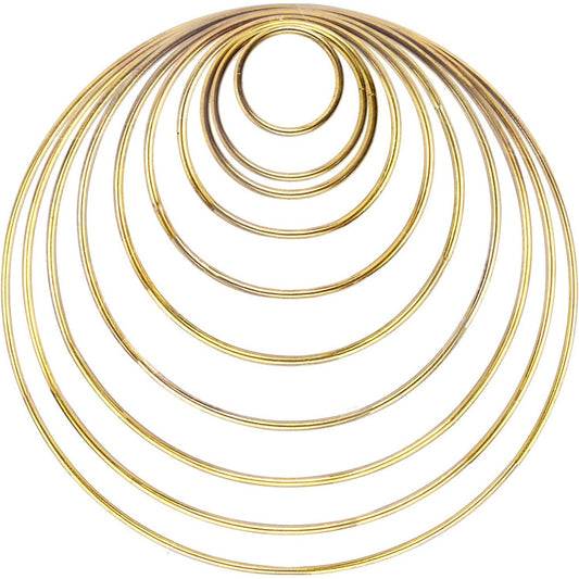 10 Pieces Metal Rings Craft Metal Hoops Macrame Rings for Dream Catcher and Crafts, 10 Sizes(Gold)