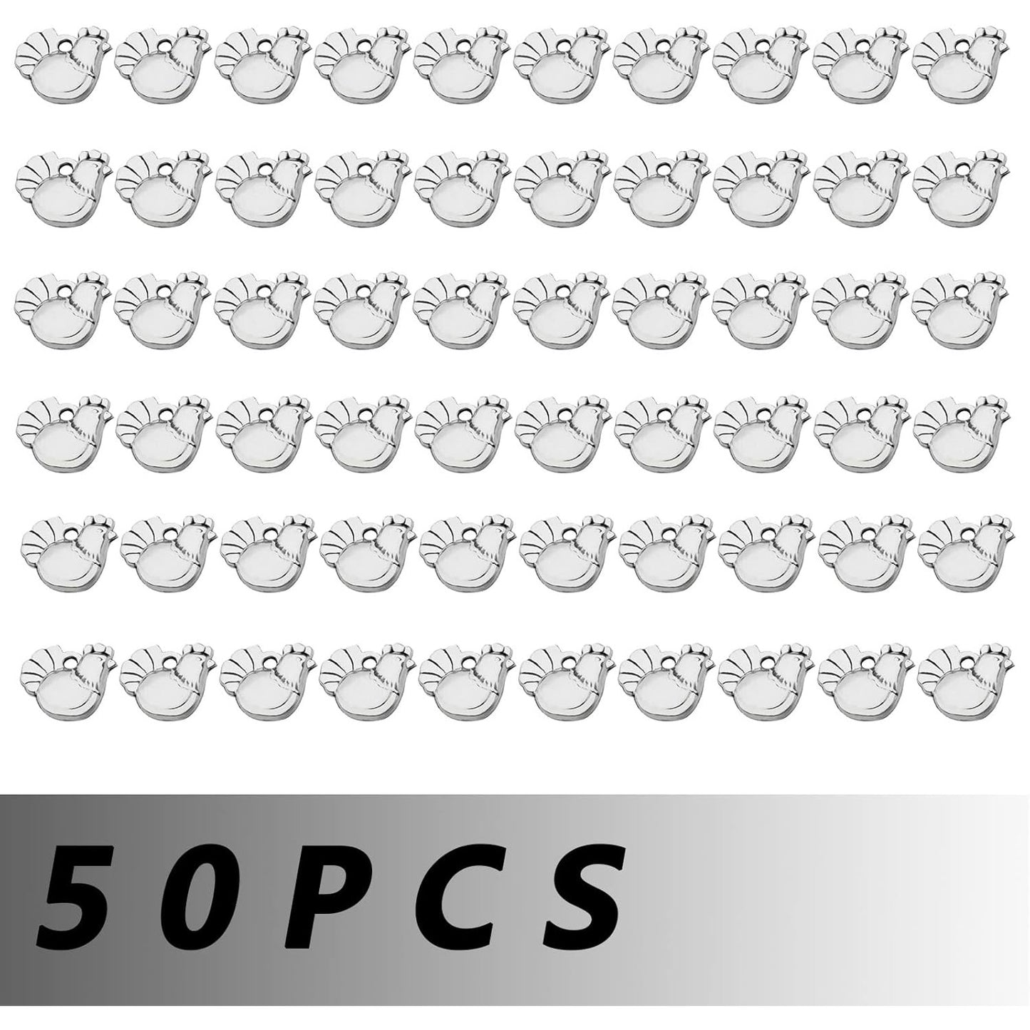 50pcs Antique Silver Chicken Rooster Charms Tibetan Alloy Easter Chicken Animal Pendants Charms Jewelry Making Accessory for DIY Bracelets Necklaces, 13.2 mm x 12 mm
