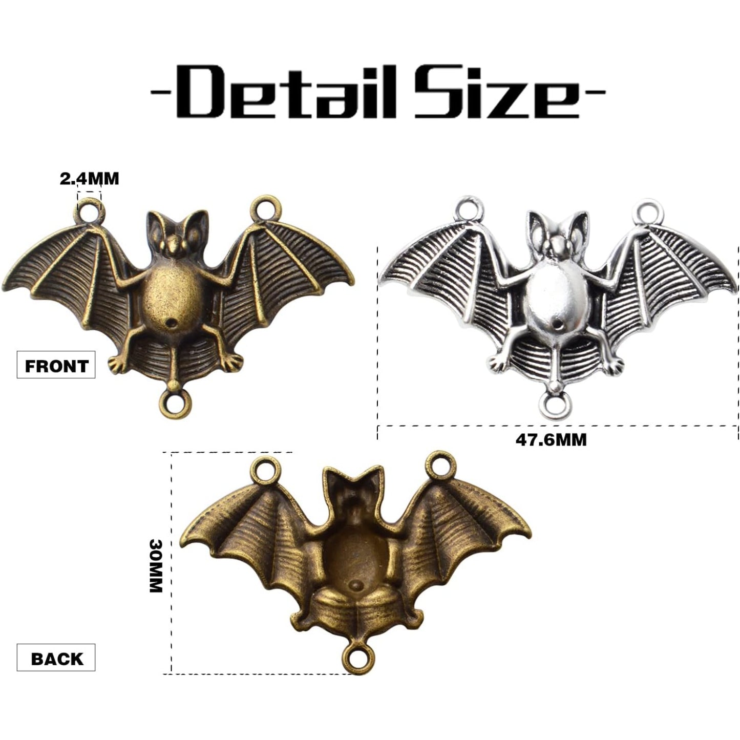 20pcs Bat Pendant Charms Alloy Halloween Spooky Flittermouse Flying Vampire Bat Connector Charms Animal Bead Charms for DIY Jewelry Making and Crafting,47.6mm×30mm