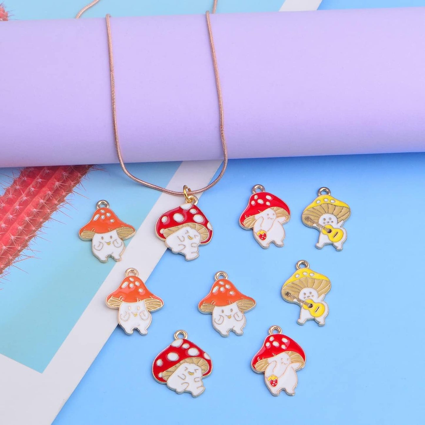 24pcs Enamel Mushroom Pendant Charms Alloy Cute Fairy Mushroom Dangle Charms Jewelry Findings Accessories for DIY Necklace Bracelet Earrings Craft Supplies Gifts, 4 Styles