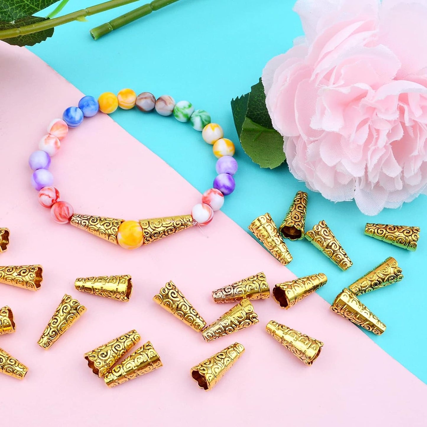 Beads Caps Making, 100pcs Antique Beads Caps Tibetan Style Cone Caps Metal Beads End Caps Flower Bead Caps Tassel Crafts DIY for Jewelry Making, 17.5 8.5mm