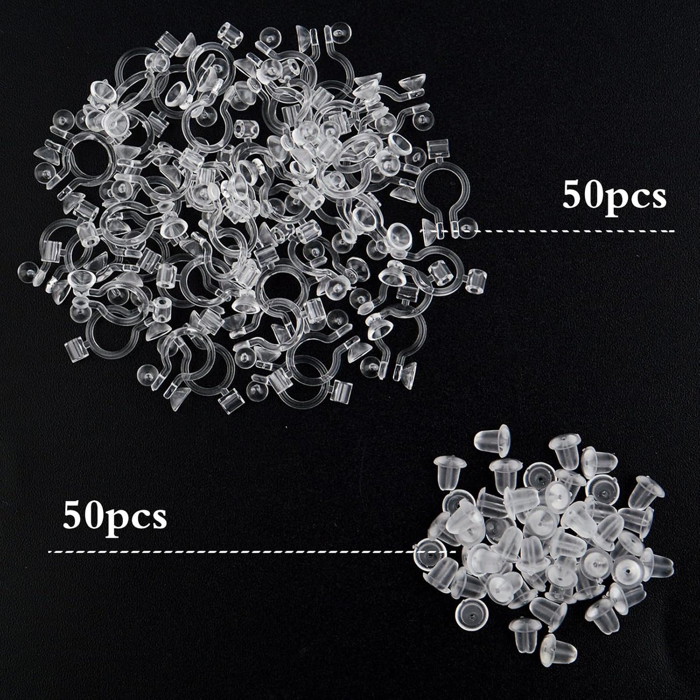 50pcs Resin Invisible Clip-on Earring Converters Components Clear Plastic Earring Clips Fit 3 mm Rhinestone with Bullet Earring Backs for Non-Pierced Ears DIY Jewelry Making