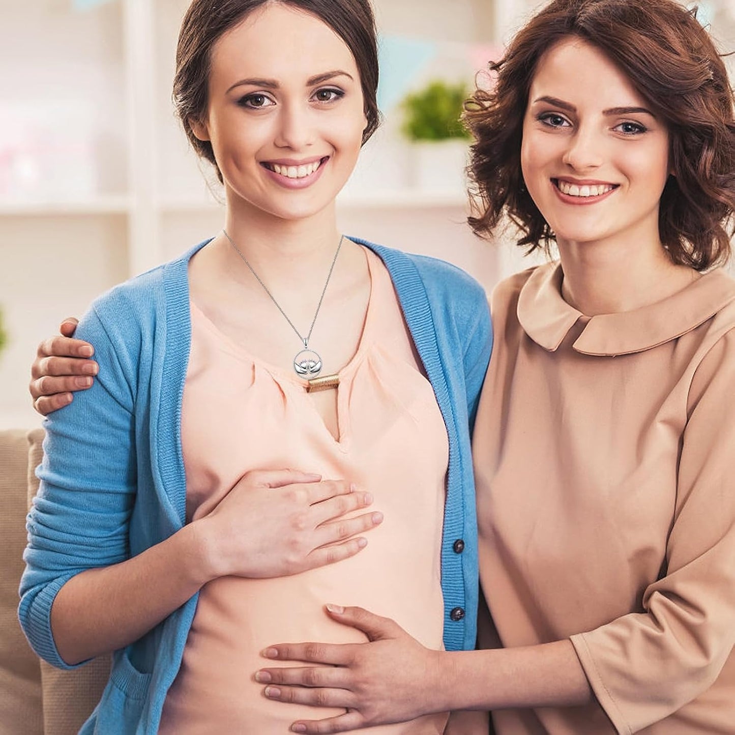 Mother Necklace 925 Sterling Silver Round Feet Mom Hold Feet Pendant Necklace with Colorful Cubic Zirconia Mother's Day Gifts for New Mom Wife