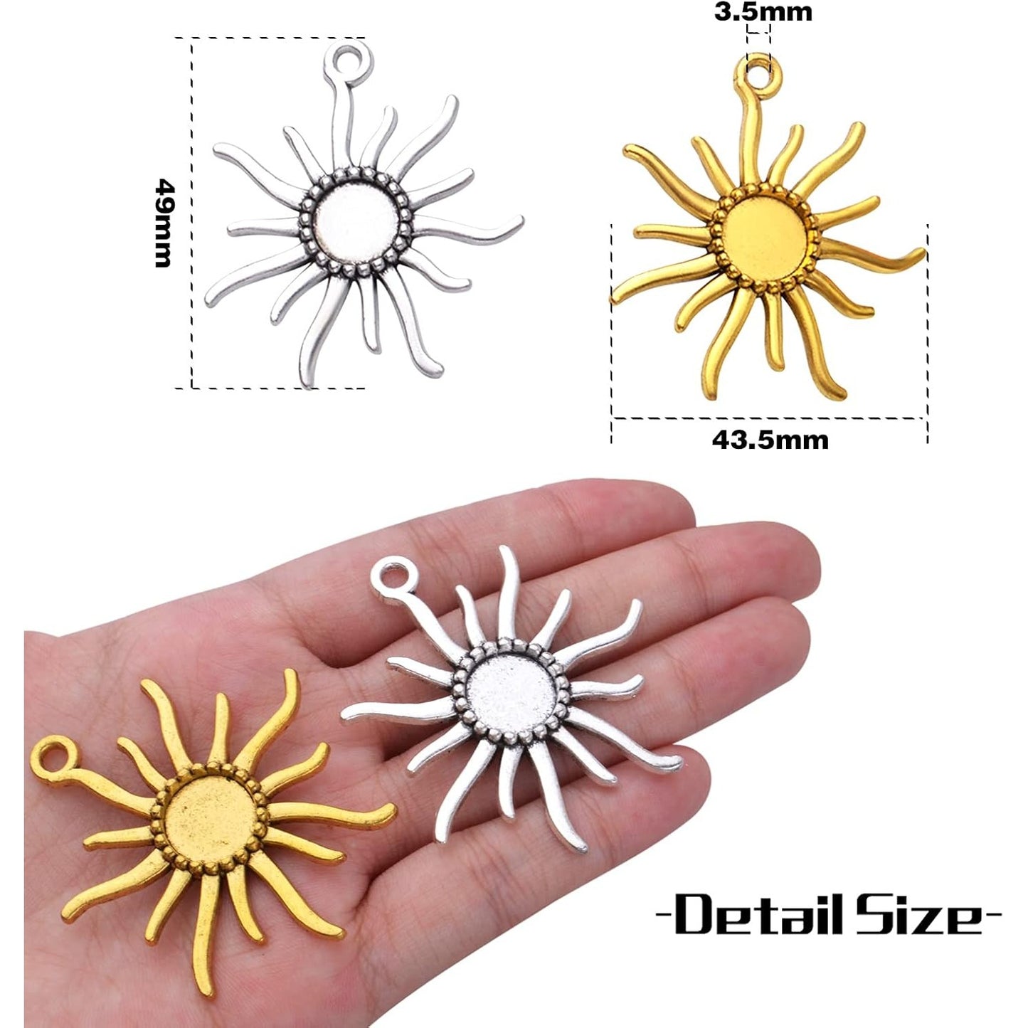 20pcs Sun Blank Round Pendant Trays Tibetan Alloy Base Cabochon Settings Bezel Frame Cameo Tray Charms for Crafts Jewelry Making Projects, 2 Colors, 12 mm Inner Diameter
