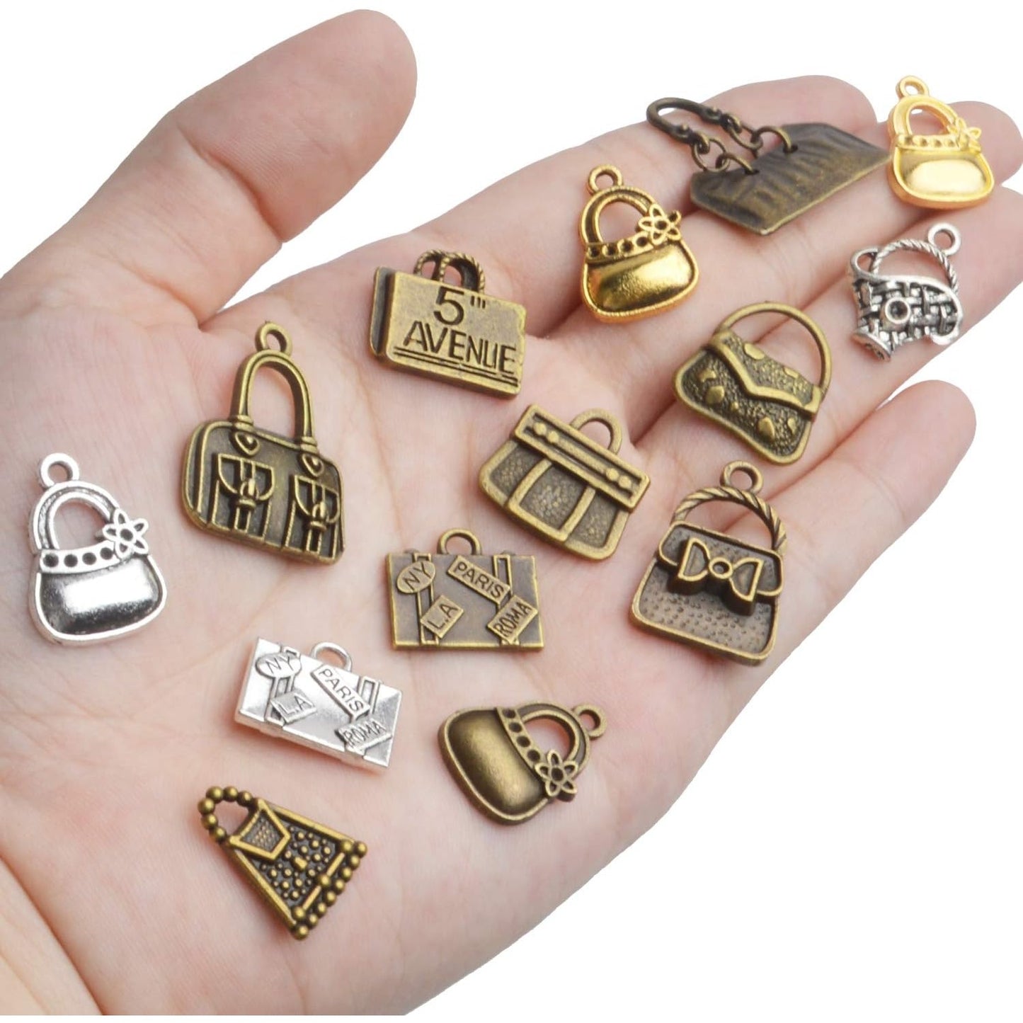 Bag Pendants Jewelry, 100g(About 30-60pcs) Antique Handbag Women Bag Pendants Creative Purse Charms Pendant Crafts for Birthday Gifts Bracelet Necklace Earring Jewelry Making