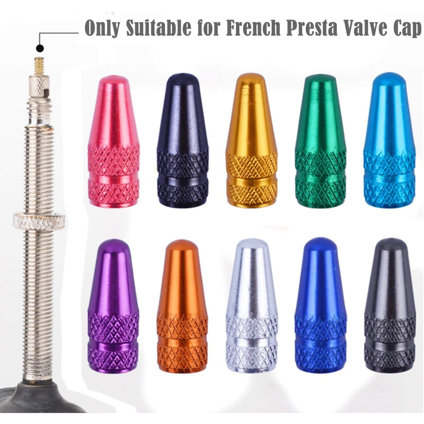 BronaGrand 20pcs Multi-Color Anodized Machined Aluminum Alloy Bicycle Bike Tire Valve Caps Dust Covers French Style Presta Valve Cap