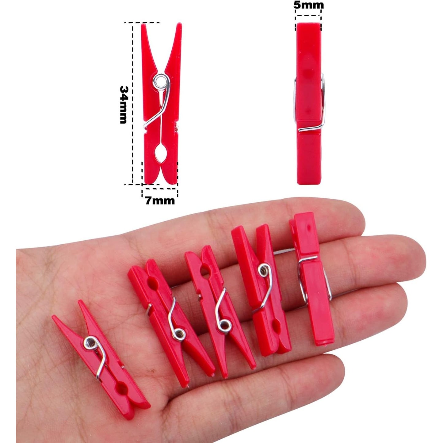 100 Pieces Photo Clips Plastic Picture Paper Clip Mini Laundry Clothespins Peg Pins for Home School Arts Crafts Decoration, 3.4 x 0.5cm(Red)