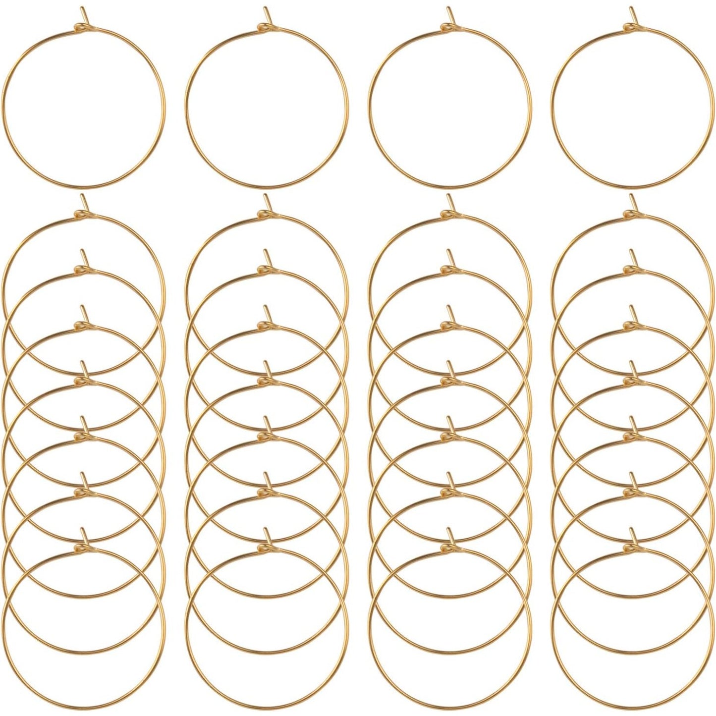 BronaGrand 100 Pieces Gold Wine Glass Charm Rings Earring Hoops 25mm