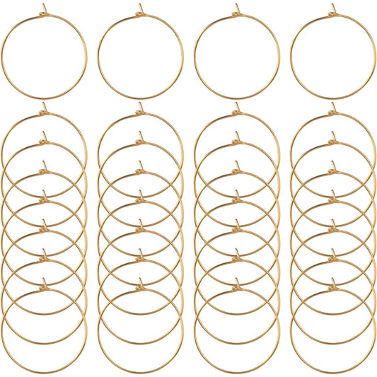 BronaGrand 100 Pieces Gold Wine Glass Charm Rings Earring Hoops 25mm