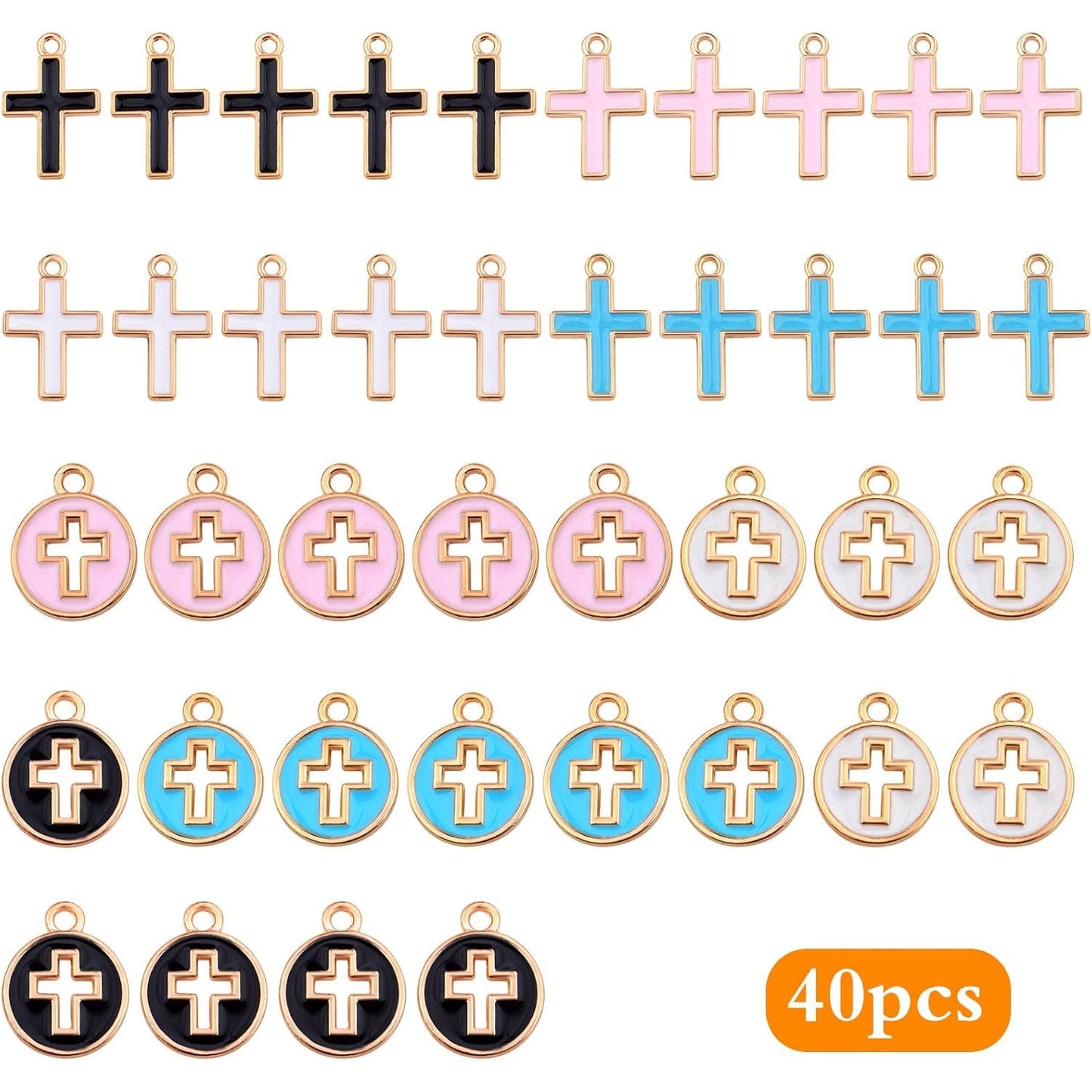40pcs Round Enamel Cross Charms Alloy Crucifix Charm Pendants for Jewelry Making Bracelet Necklace,4 Colors