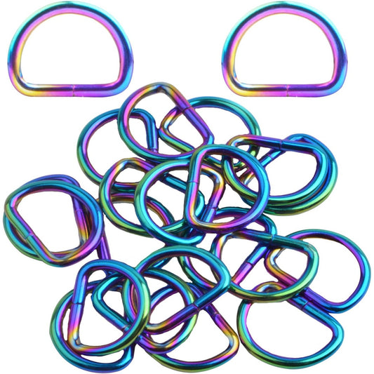 20pcs 10mm Metal Semi-Circular D Rings Multipurpose Half Round D-shaped Rings Buckle Clips DIY Accessories for Bags Purse Backpack Belt Clothing Sewing, Rainbow Color