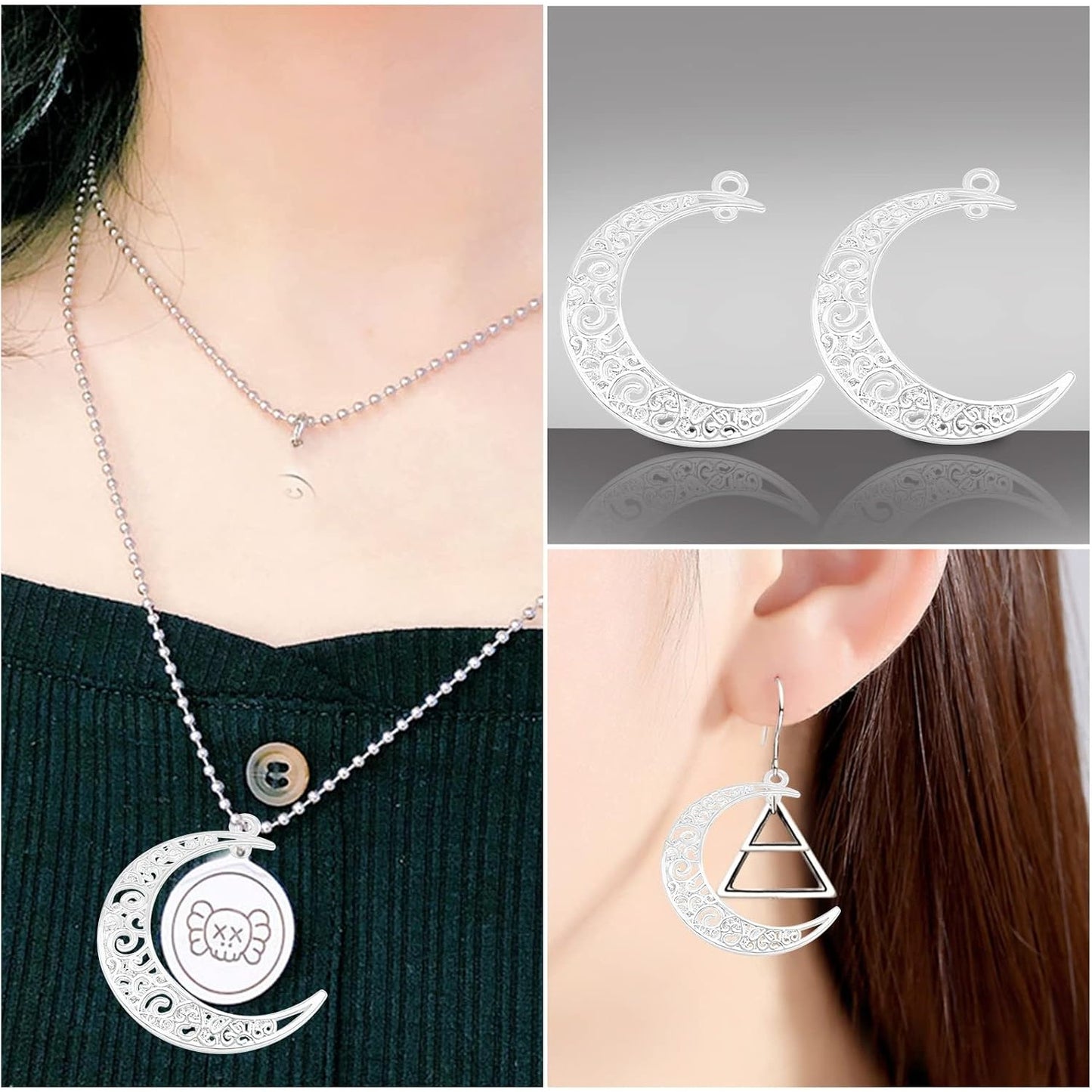 40pcs Hollow Moon Charms Crescent Moon Pendants Celestial Charms Crafts Supplies for DIY Bracelet Necklace Jewelry Making Accessory