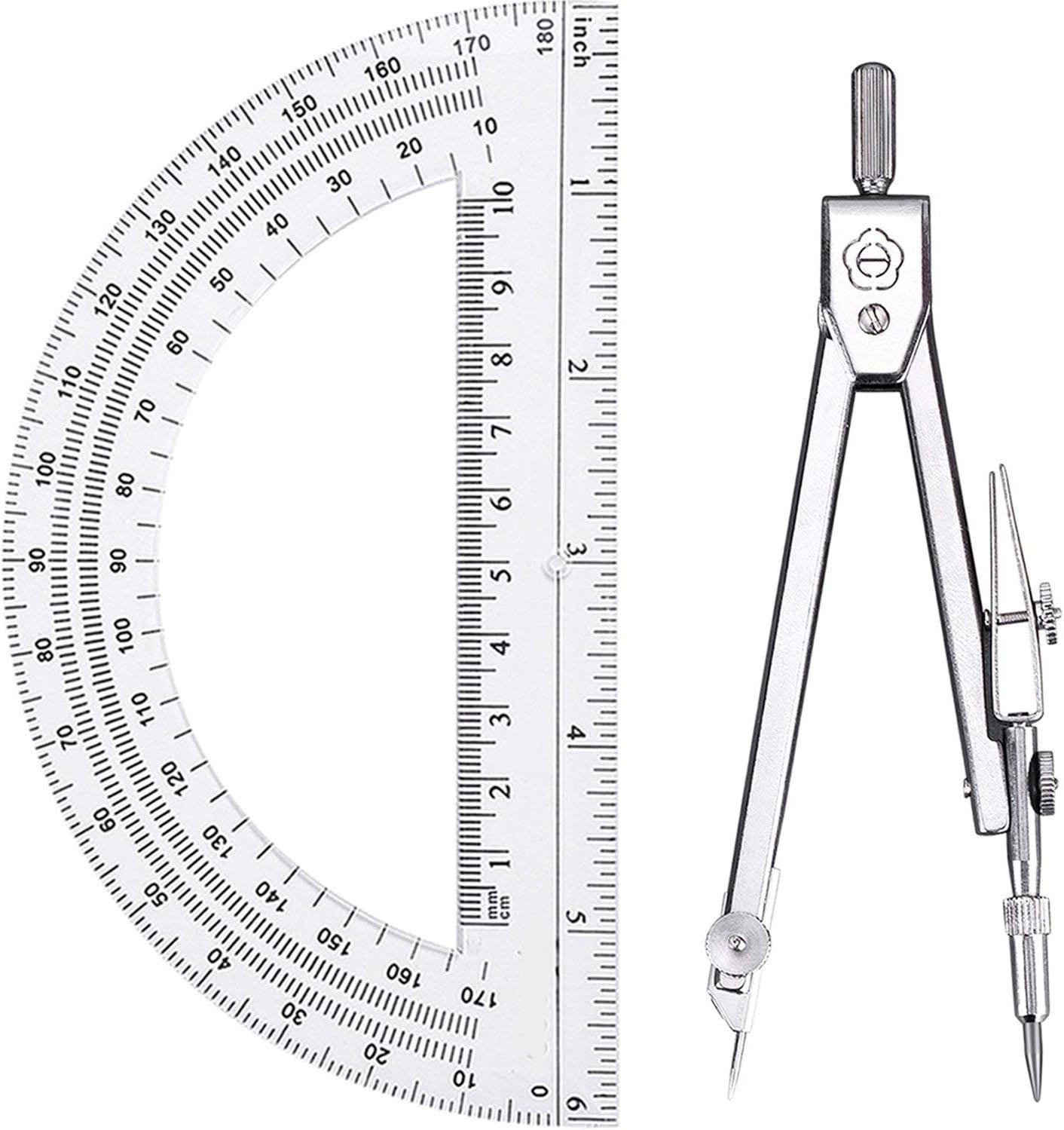 HENDEVL Drawing Compass and 6 Inch Protractor, Student Geometry Math Set