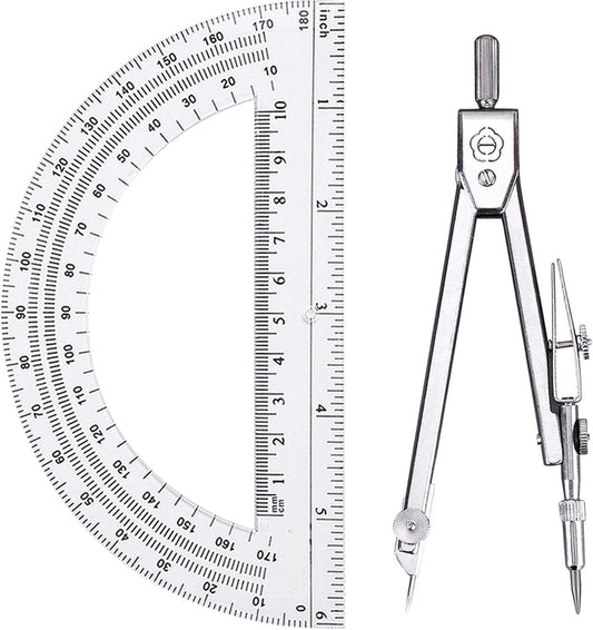 HENDEVL Drawing Compass and 6 Inch Protractor, Student Geometry Math Set