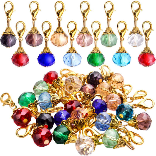 24 Pieces Crystal Dangle,12 Colors Faceted Crystal Dangle Charms Glass Pendant with Gold Lobster Claw Clasp for Keychain Purse Decoration