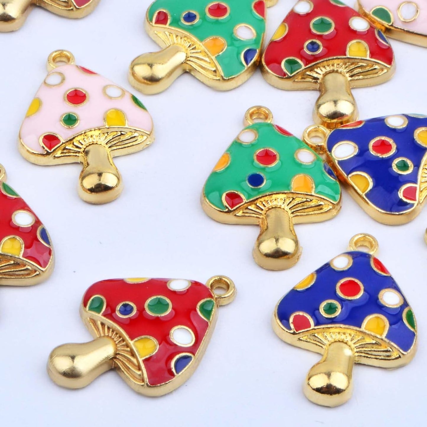 16 Pieces Colorful Enamel 3D Mushroom Dangle Charms Cute Stereoscopic Mushroom Shape Pendant Hanging Ornaments for DIY Bracelet Necklace Keychains Jewelry Making