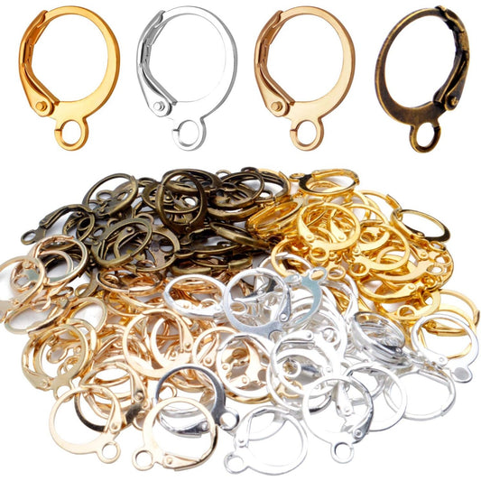 Hypoallergenic Earring Hooks, 120 Pieces Brass Lever Back Earring Round French Hook Ear Wire with Open Loop for Earring Designs Jewelry Making - 4 Colors