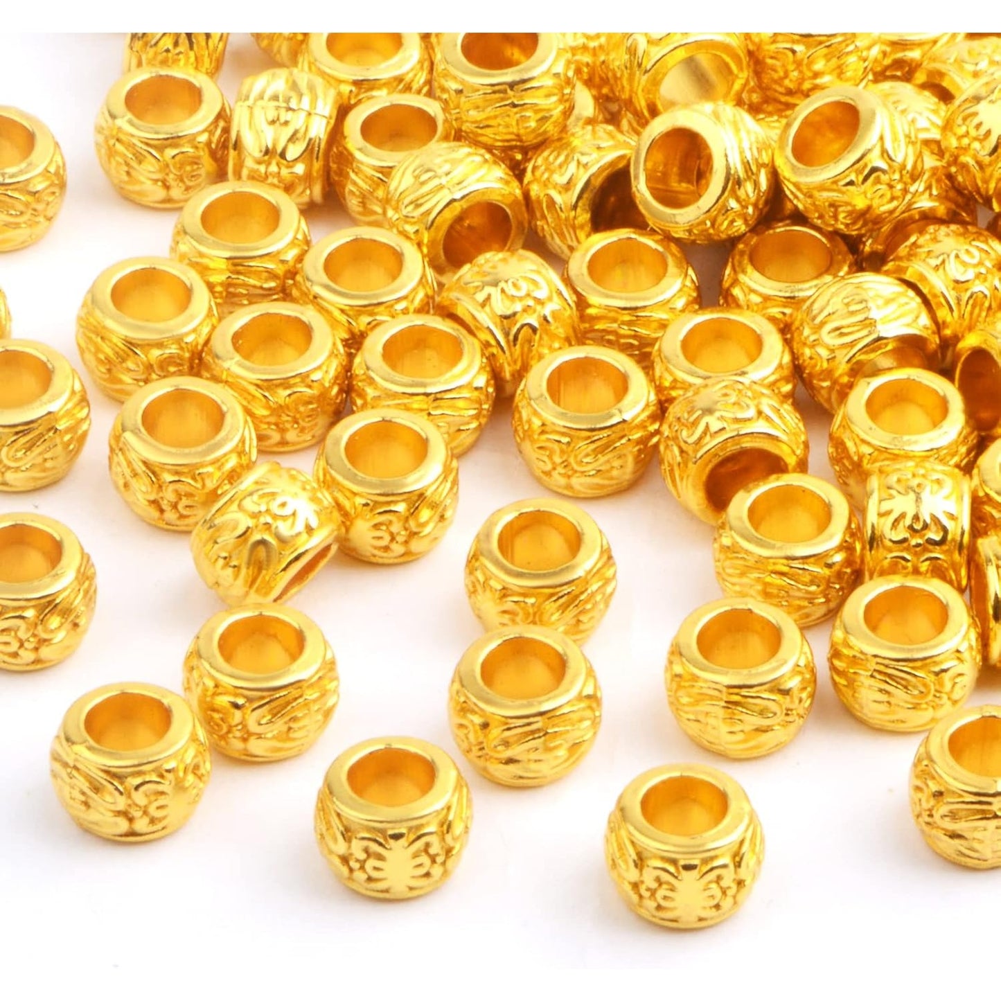 100pcs Bright Golden Rondelle Spacer Beads European Large Hole Tube Column Loose Accessories for DIY Bracelet Necklace Jewelry Making, Hole: 4.5 mm