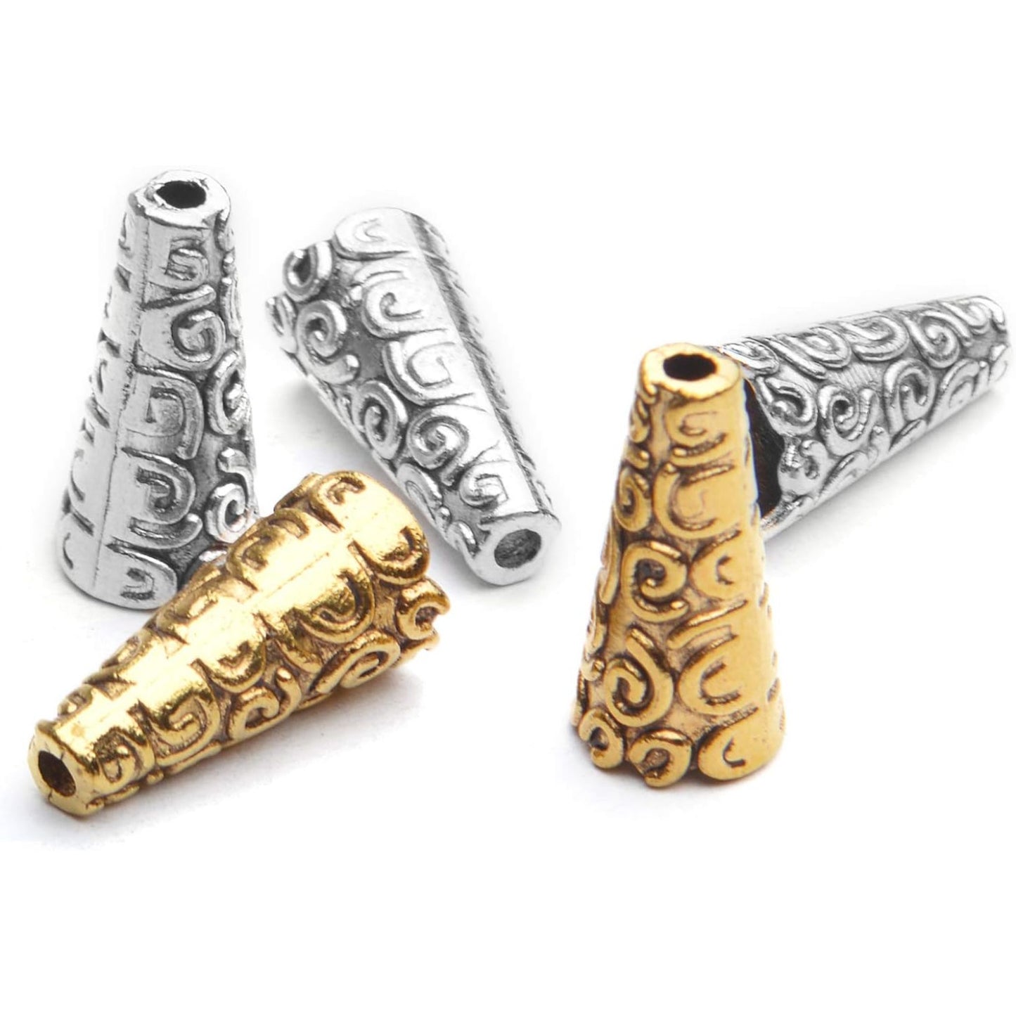 Beads Caps Making, 100pcs Antique Beads Caps Tibetan Style Cone Caps Metal Beads End Caps Flower Bead Caps Tassel Crafts DIY for Jewelry Making, 17.5 8.5mm