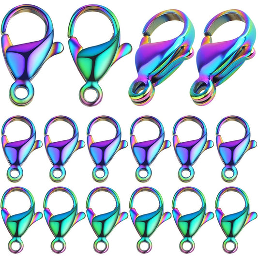 30 Pieces Rainbow Color Lobster Claw Clasps Stainless Steel Necklace Lobster Clasp Fastener Hook Clasps for DIY Bracelet Jewelry Making Findings, 12 x 7 mm