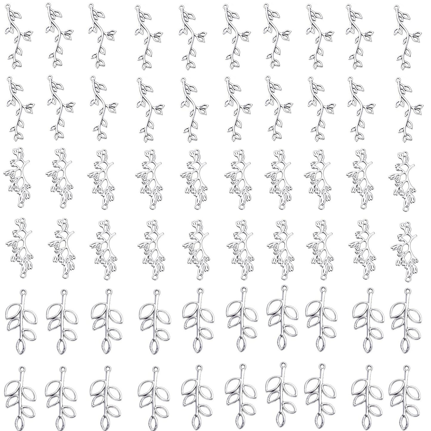 60pcs Tree Leaf Charms Pendants Tibetan Alloy Leaves Branch Bead Charms Dangle Pendants for DIY Earring Necklace Crafts Supplies Jewelry Making Findings, 3 Styles, 2 Colors