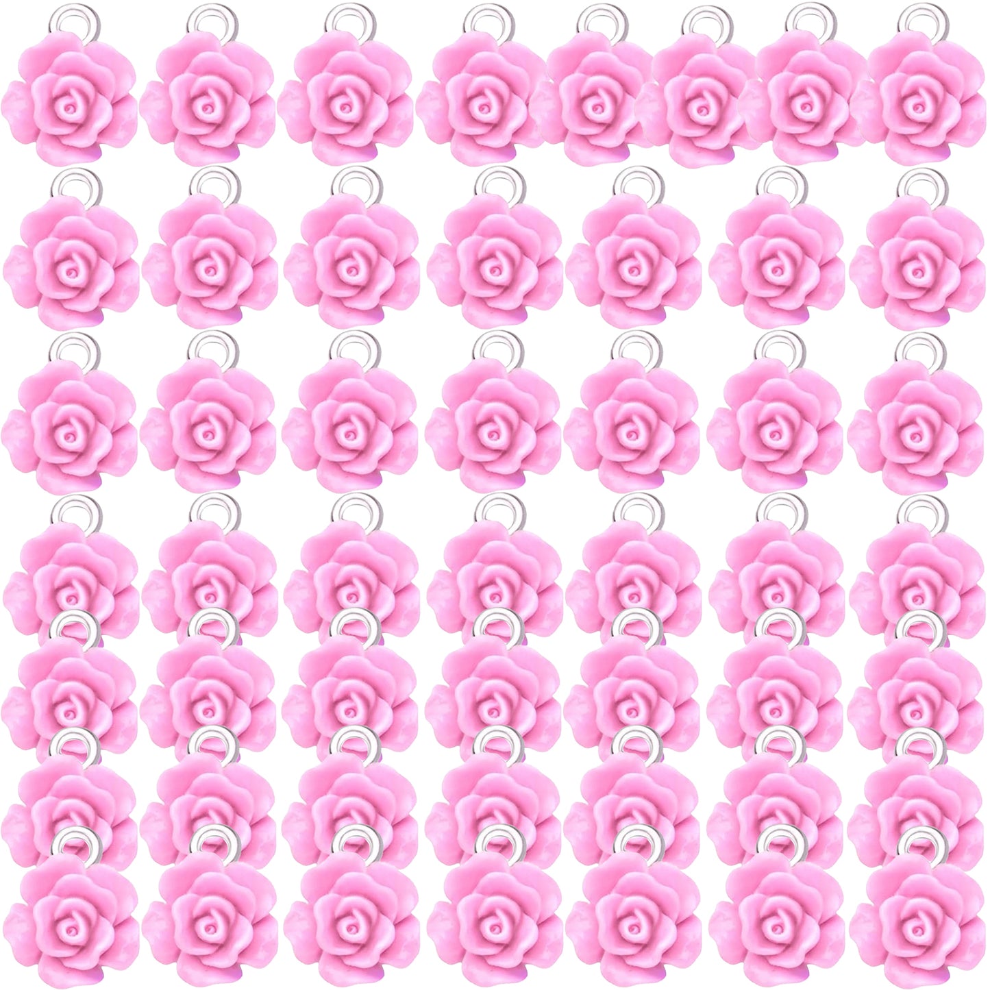 50pcs 10 mm Mixed Colors Resin Rose Flower Pendant Charms Lovely Flower Bead Charms Jewelry Making Accessories for DIY Craft Earrings Necklace Bracelet Birthday Party Favor Gifts