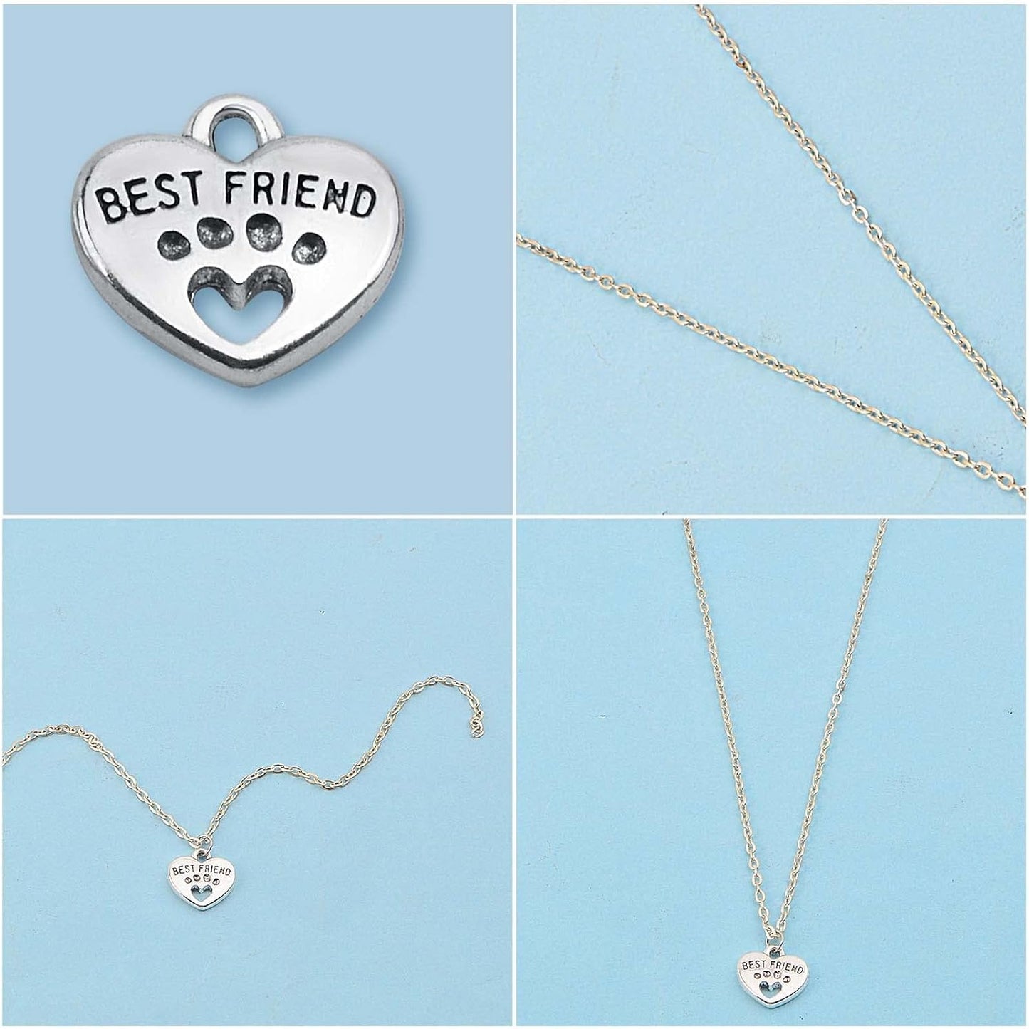 80pcs Mini Heart Shape Word Charms Alloy Engraved with Various Message Word Dangle Pendants with a Box for DIY Bracelet Necklace Jewelry Making Gift, Antique Silver