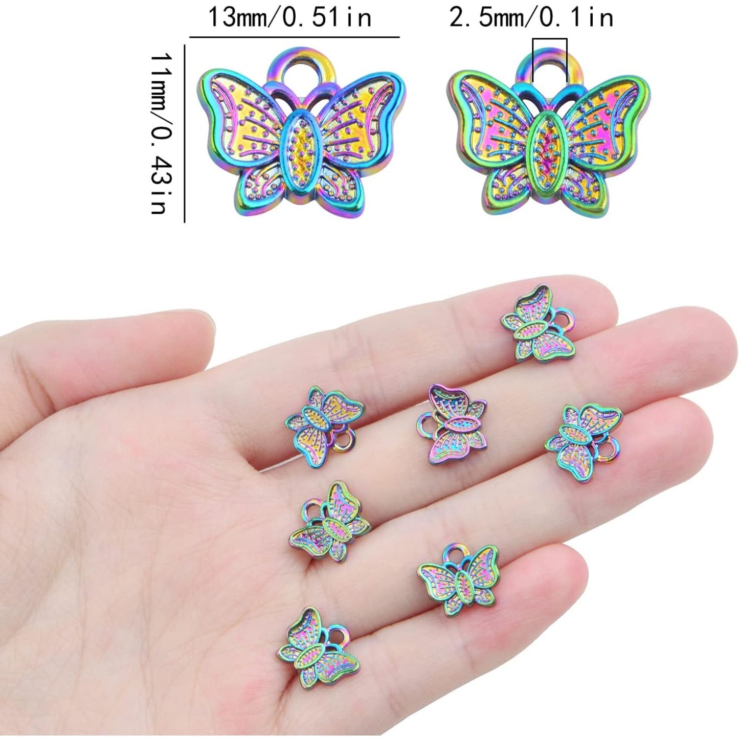 20pcs Rainbow Color Butterfly Pendant Charms Alloy Butterfly Printed Dangle Pendants Craft Supplies for DIY Earrings Bracelets Necklace Hair Clips Jewelry Making