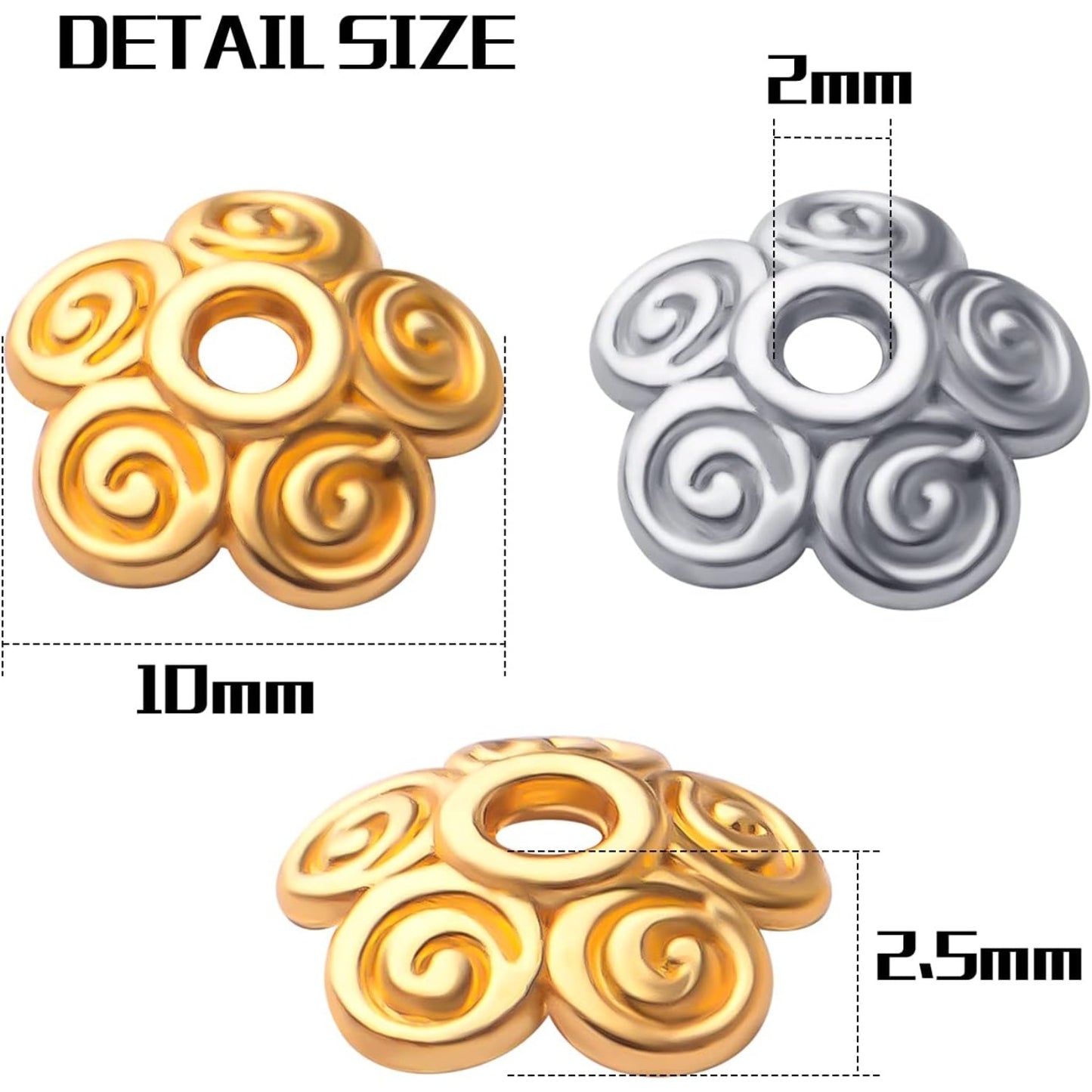 Flower Bead Caps,200pcs 10mm Tibetan Alloy Spacer Beads Caps Bali Style Jewelry Spacers for DIY Bracelet Necklace Crafts Making,2 Colors