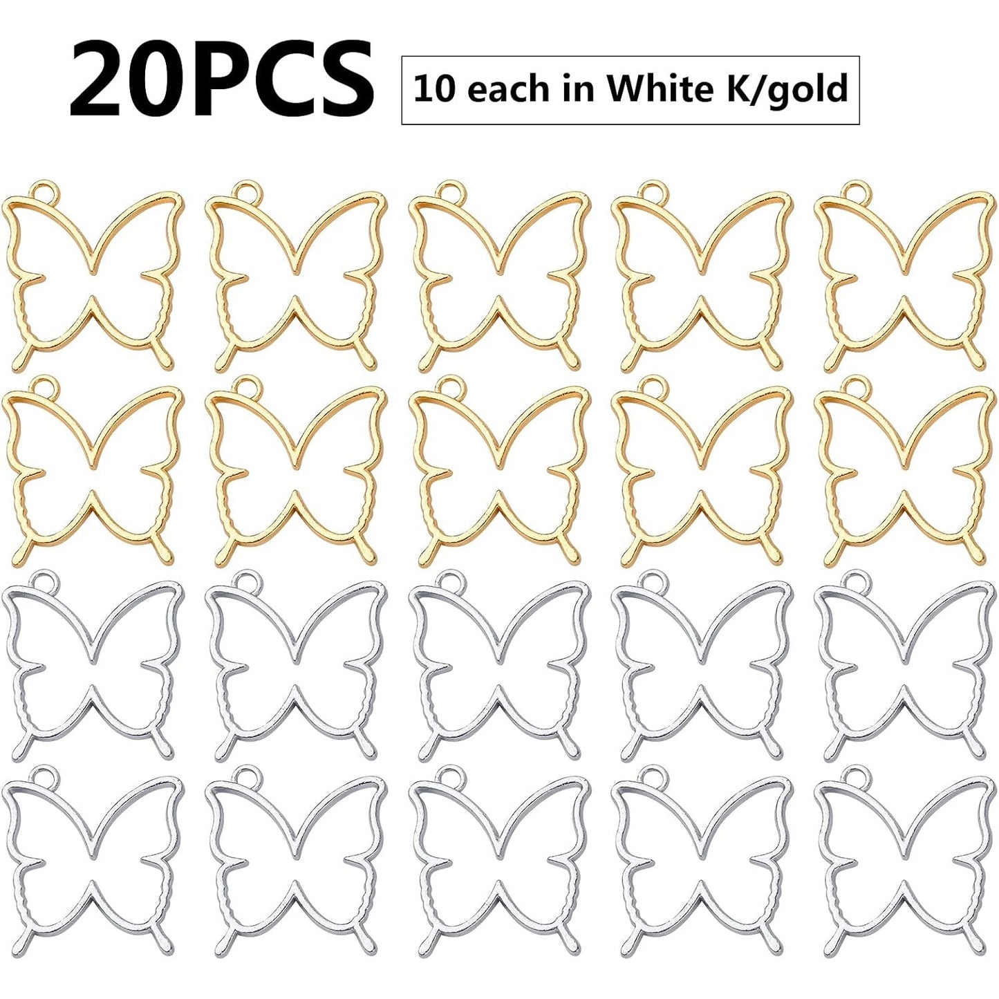 20pcs Butterfly Open Back Bezel Pendant Charm Resin Molds Hollow Frame Pendants for DIY Pressed Flower Crafts Jewelry Making Accessories