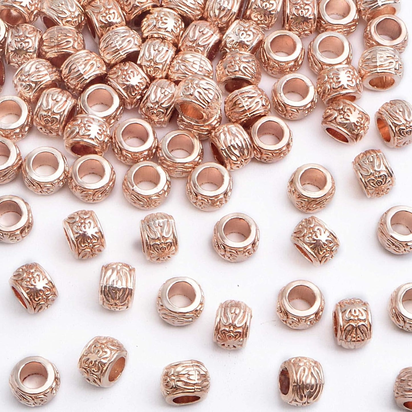 100pcs Rose Golden Rondelle Spacer Beads Alloy Large Hole Beads Tube Column Loose Spacer Beads Craft Supplies for DIY European Bracelet Necklace Jewelry Making