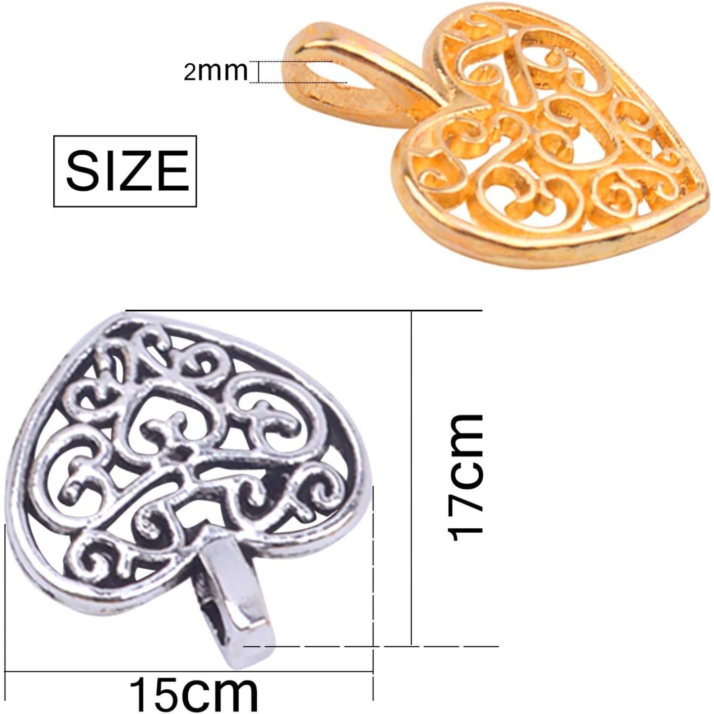 100 Pieces Heart Charms Pendants Metal Beads for Jewelry Making Bracelet Necklace,Antique Silver and Gold