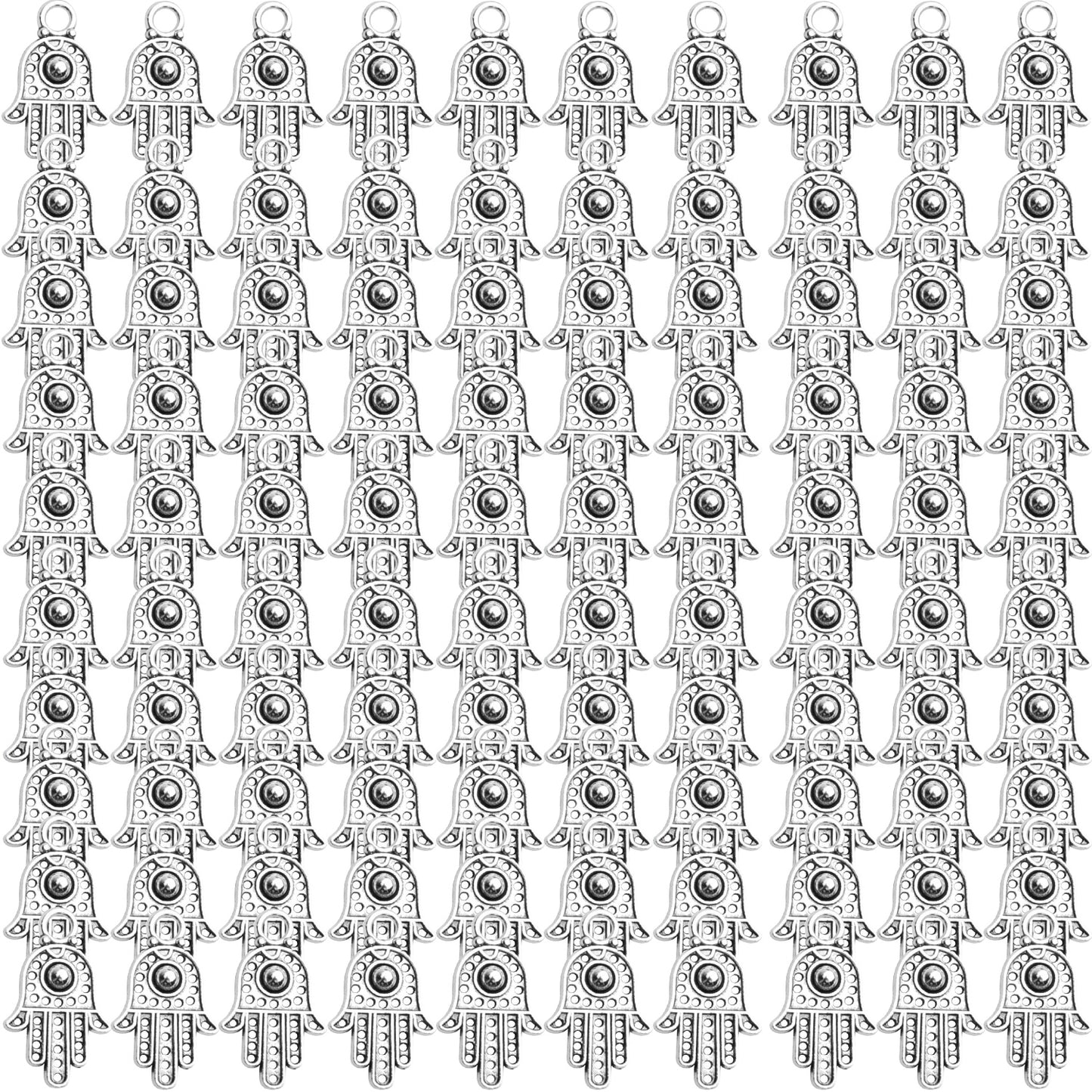 Hamsa Charms, 100pcs Antique Golden/Silver Hand Of Fatima Hamsa Hand Evil Eye Pendants Filigree Charms Jewelry Making Findings for DIY Necklace Bracelet Earrings Crafts, 12x19mm