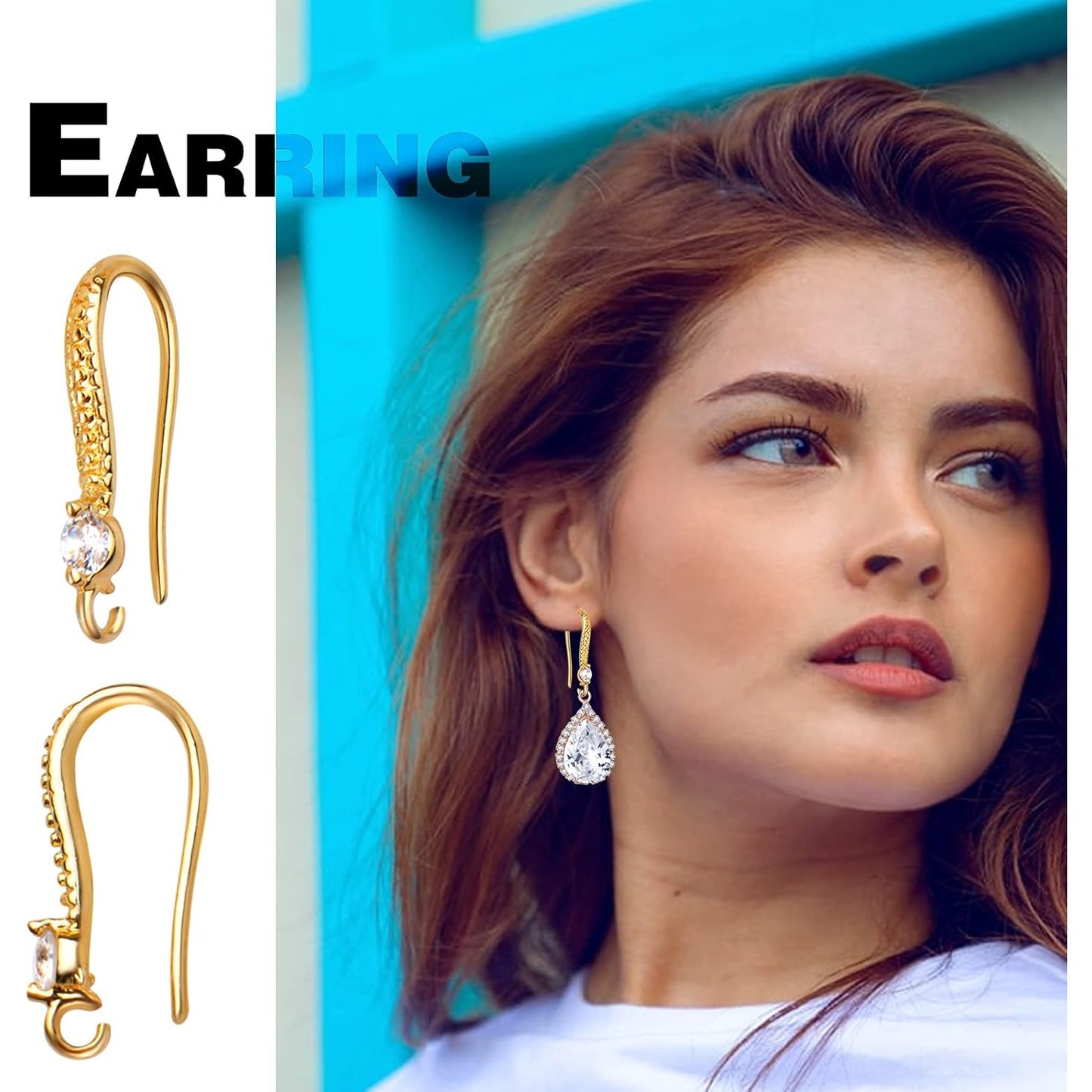 10pcs Gold Plated Brass Cubic Zirconia Earring Hooks French Fish Hooks Ear Wires with Loops Dangle Earrings Connectors for DIY Jewelry Crafts Making Party Festival Christmas Favor