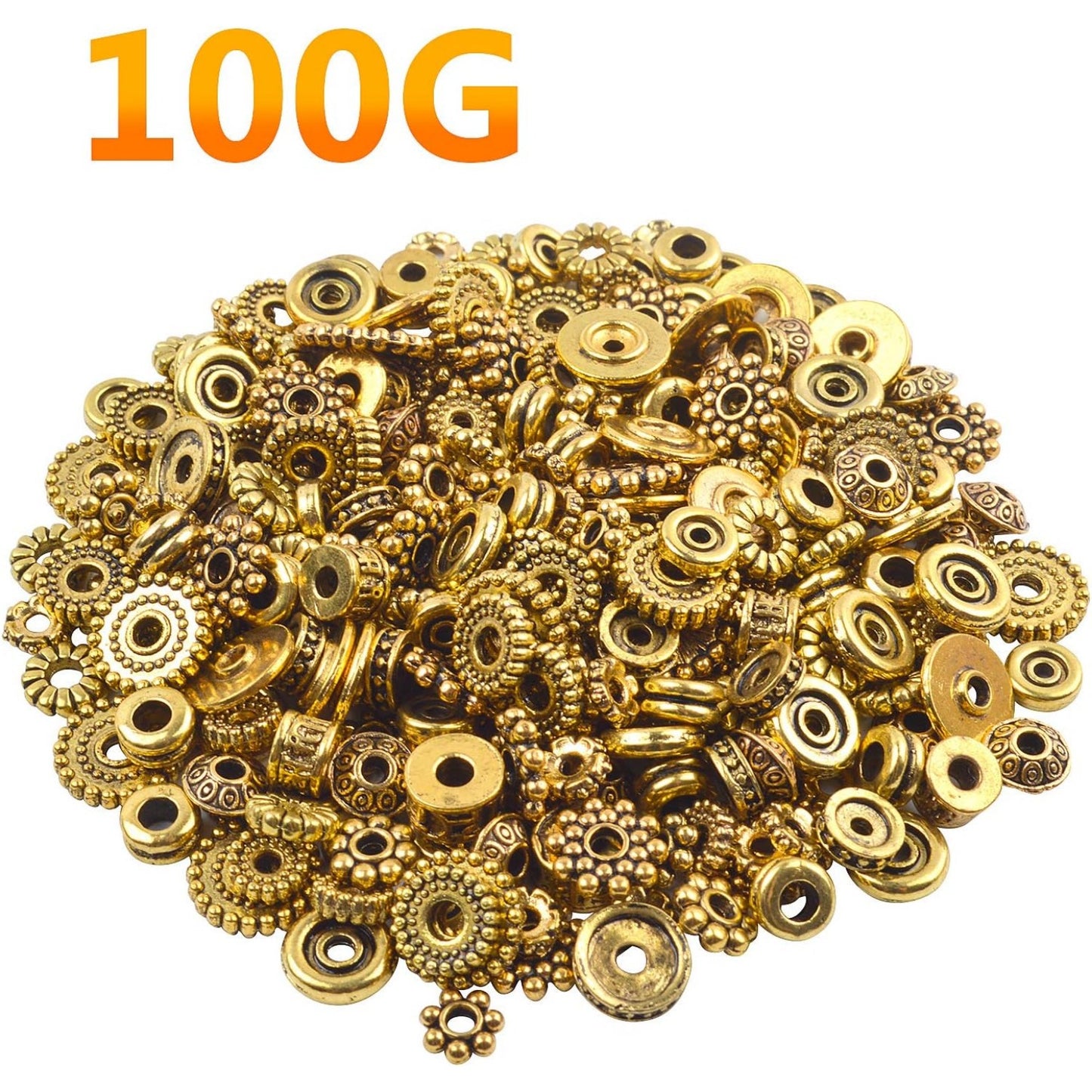 100 Gram(About 170-300pcs) Bali Style Antique Gold Spacer Beads Jewelry Findings Accessories for Jewelry Making Bracelet Necklace