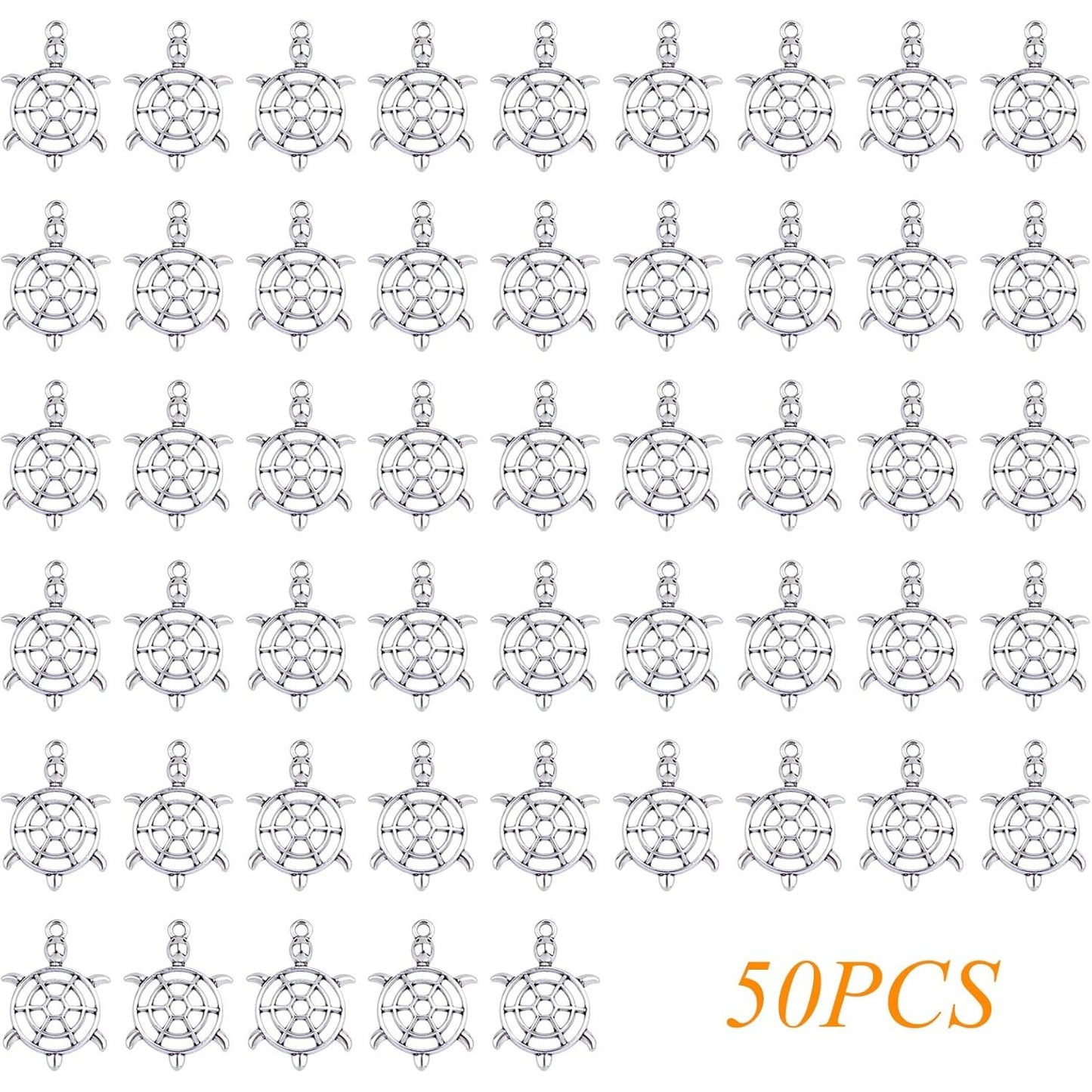 50pcs Antique Silver Hollow Sea Turtle Charms Tibetan Alloy Ocean Animal Sea Life Turtle Tortoise Pendants Accessories for DIY Necklace Bracelet Crafts Jewelry Making