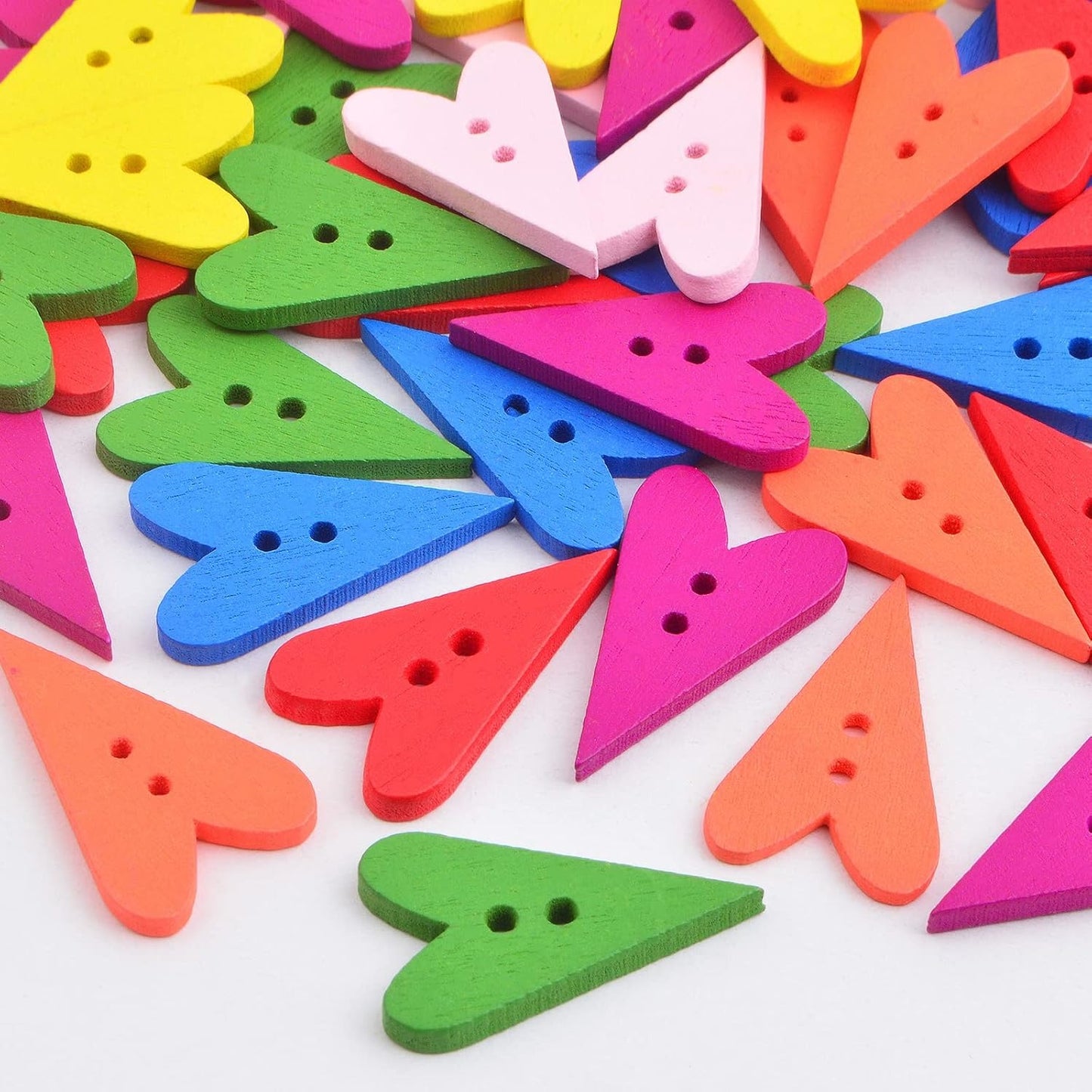 100pcs Wooden Love Heart Buttons with 2 Holes Heart Shape Wood Craft Buttons Decorative Accessories for DIY Clothes Sewing Scrapbooking