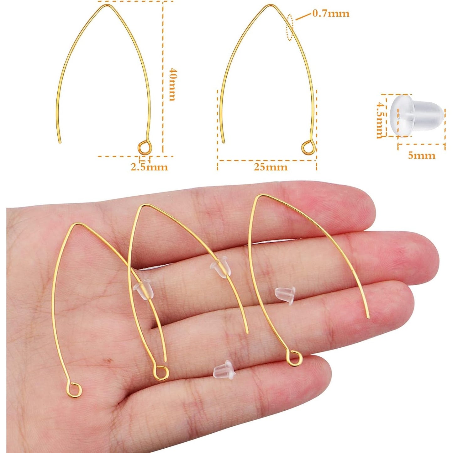 40pcs Stainless Steel Ear Wire V-Shaped Earring Hooks Hypoallergenic Earring Hooks Components and 40pcs Clear Ear Backs for DIY Dangle Earrings Jewelry Making, Silver